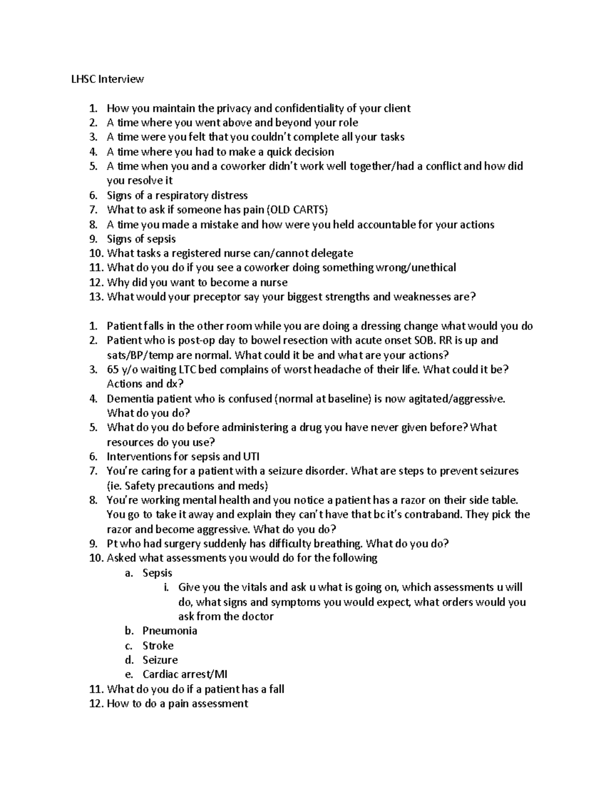 Nursing Interview Prep Questions for LHSC Nursing Roles - Studocu