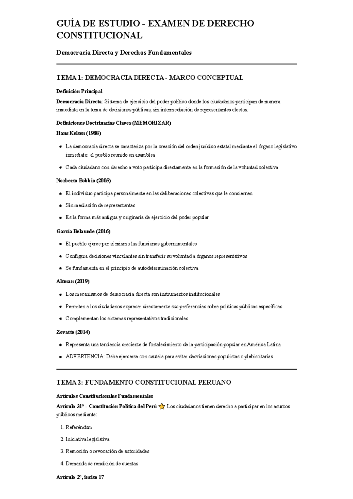 Guía de Estudio: Examen de Derecho Constitucional - Democracia Directa ...