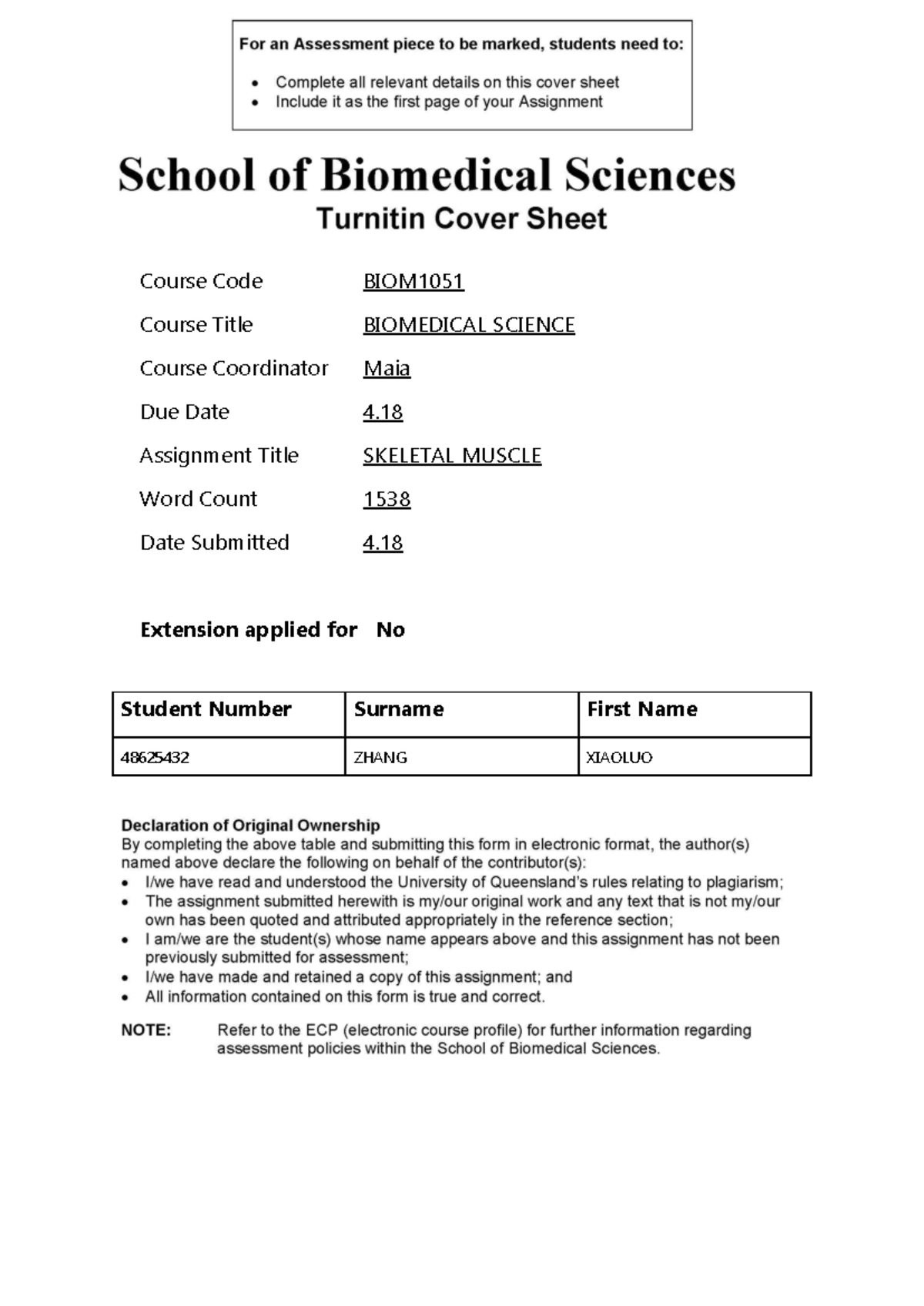 Sk M Report Template BIOM1051 - Course Code BIOM Course Title ...