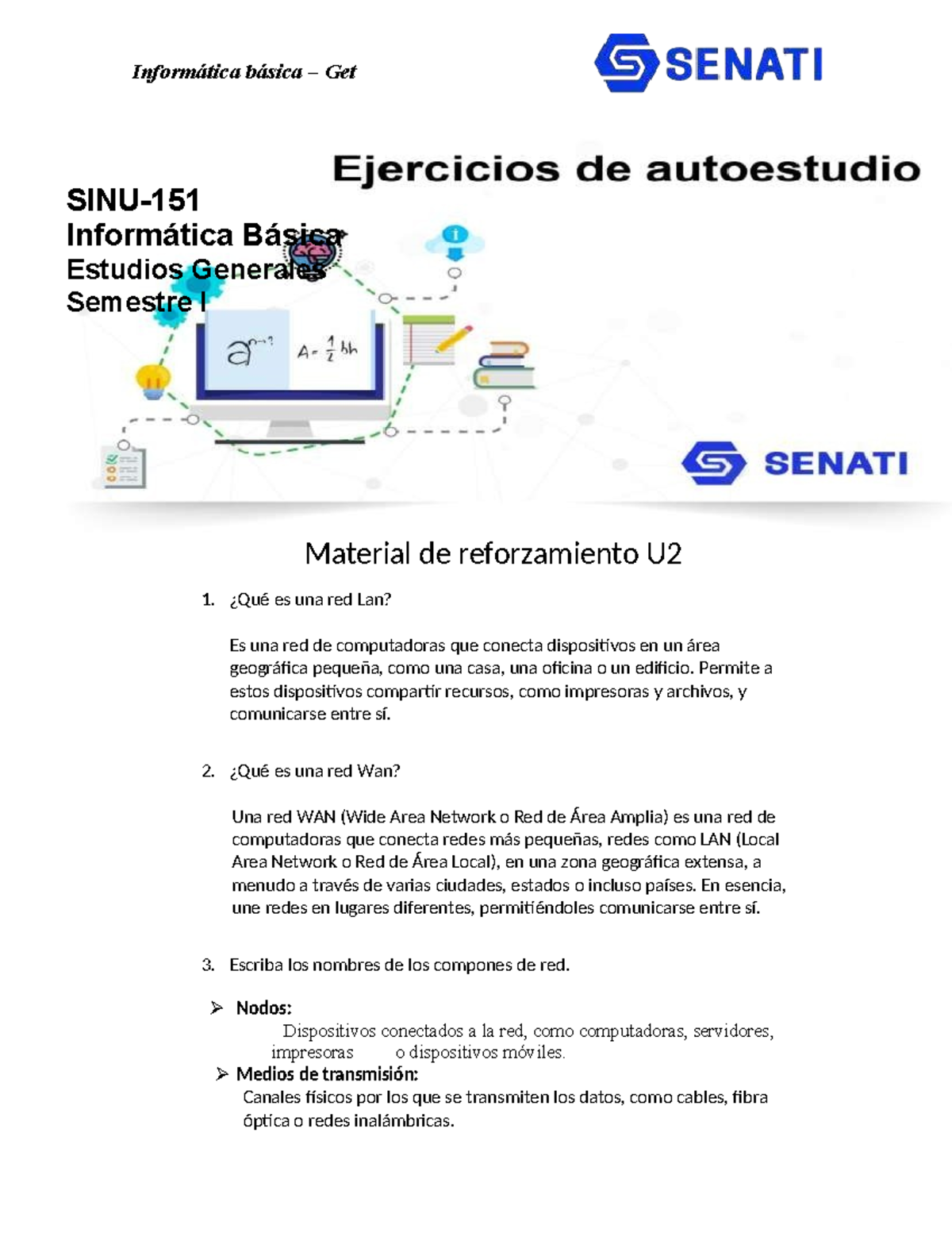 SINU-151 Informática Básica: Material de Reforzamiento Unidad 02 - Studocu