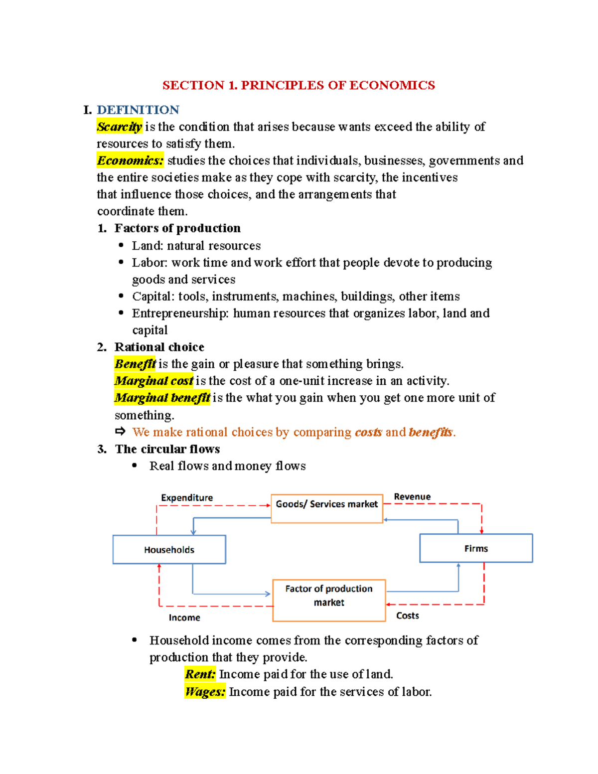 Section 1 - ddd - SECTION 1. PRINCIPLES OF ECONOMICS I. DEFINITION ...