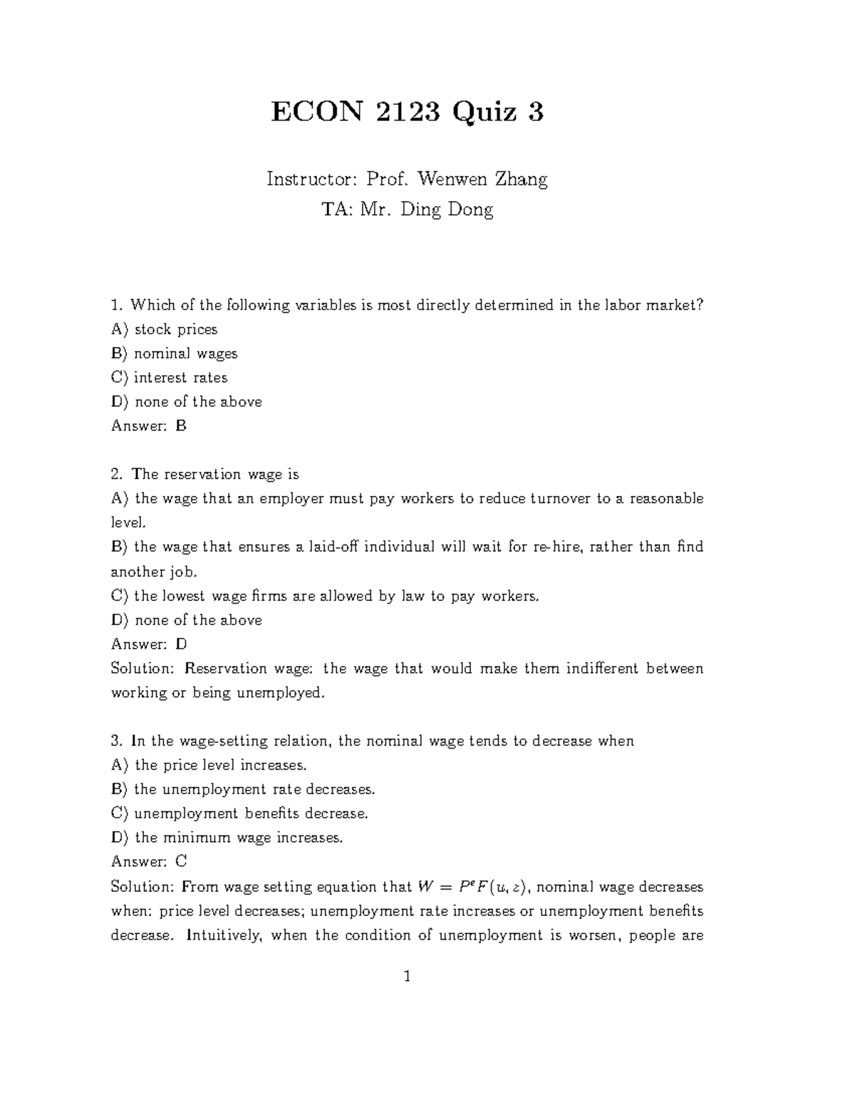 Econ2123 - Quiz 3 Solutions and Explanations - Studocu