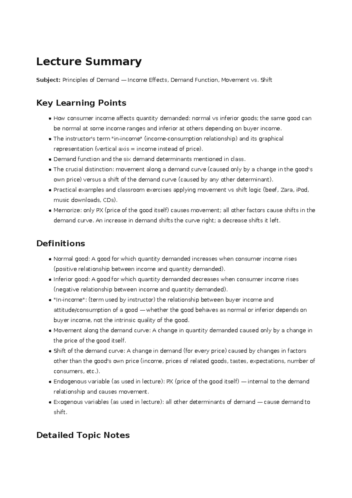 Lecture Summary: Principles of Demand and Income Effects - Studocu