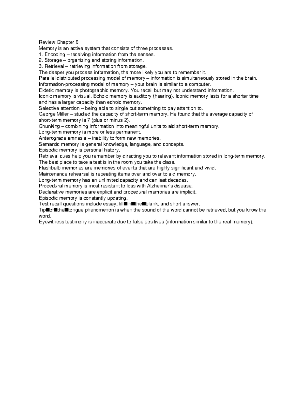 Psychology 101: Chapter 6 Review on Memory Processes - Studocu