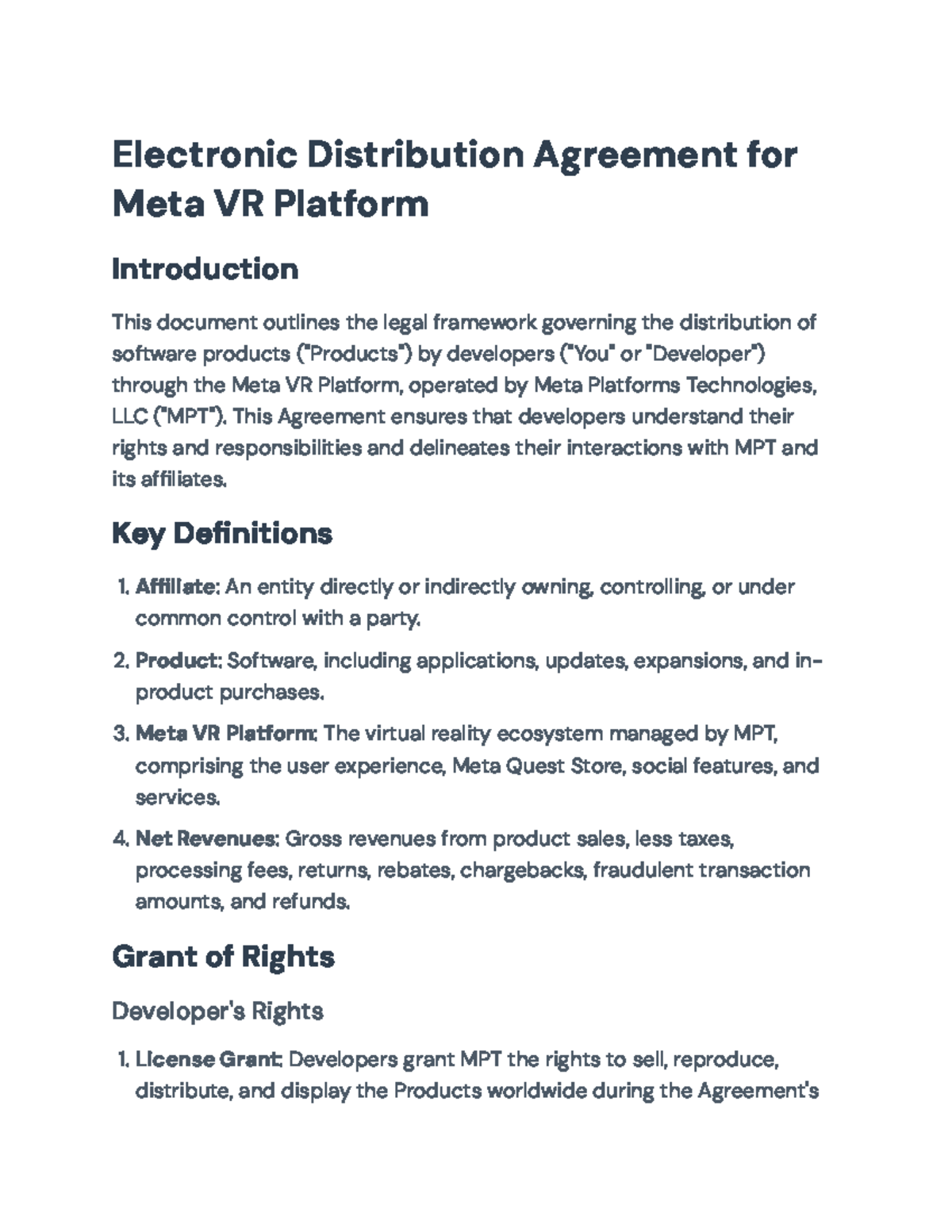 Electronic Distribution Agreement for Meta VR Platform - Electronic ...