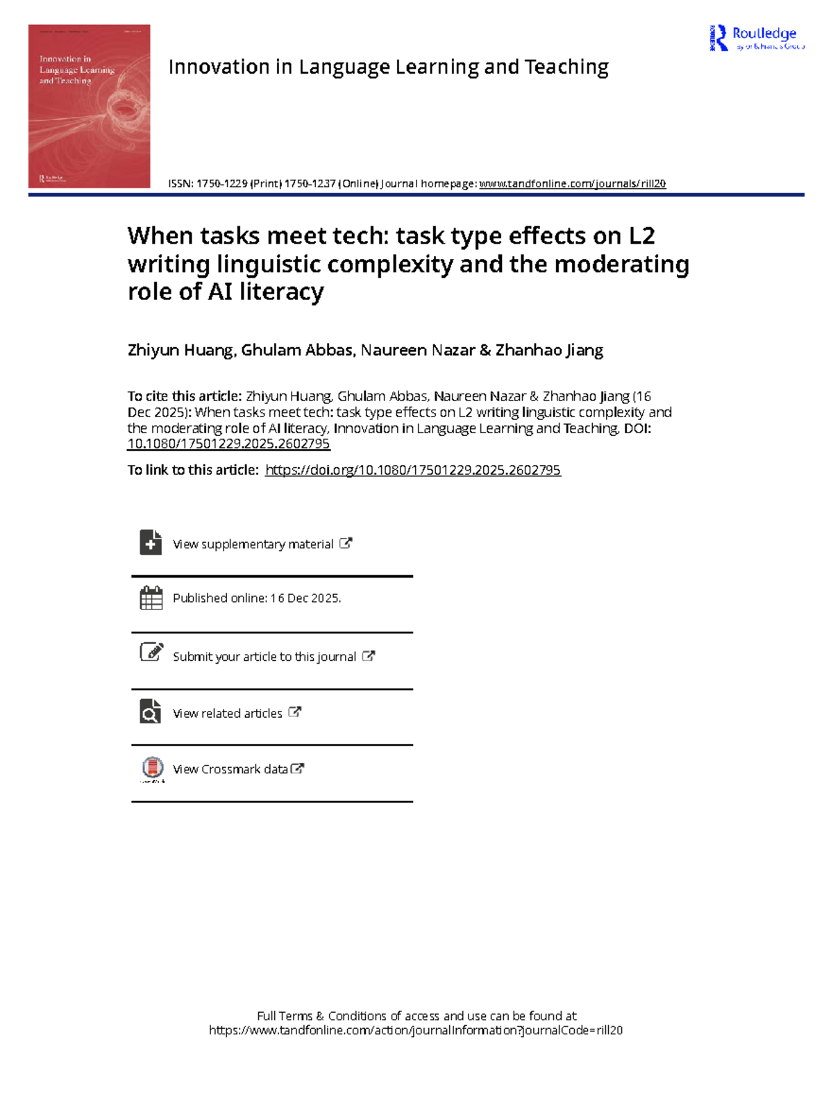 When Tasks Meet Tech: Task Type Effects on L2 Writing Complexity and AI ...