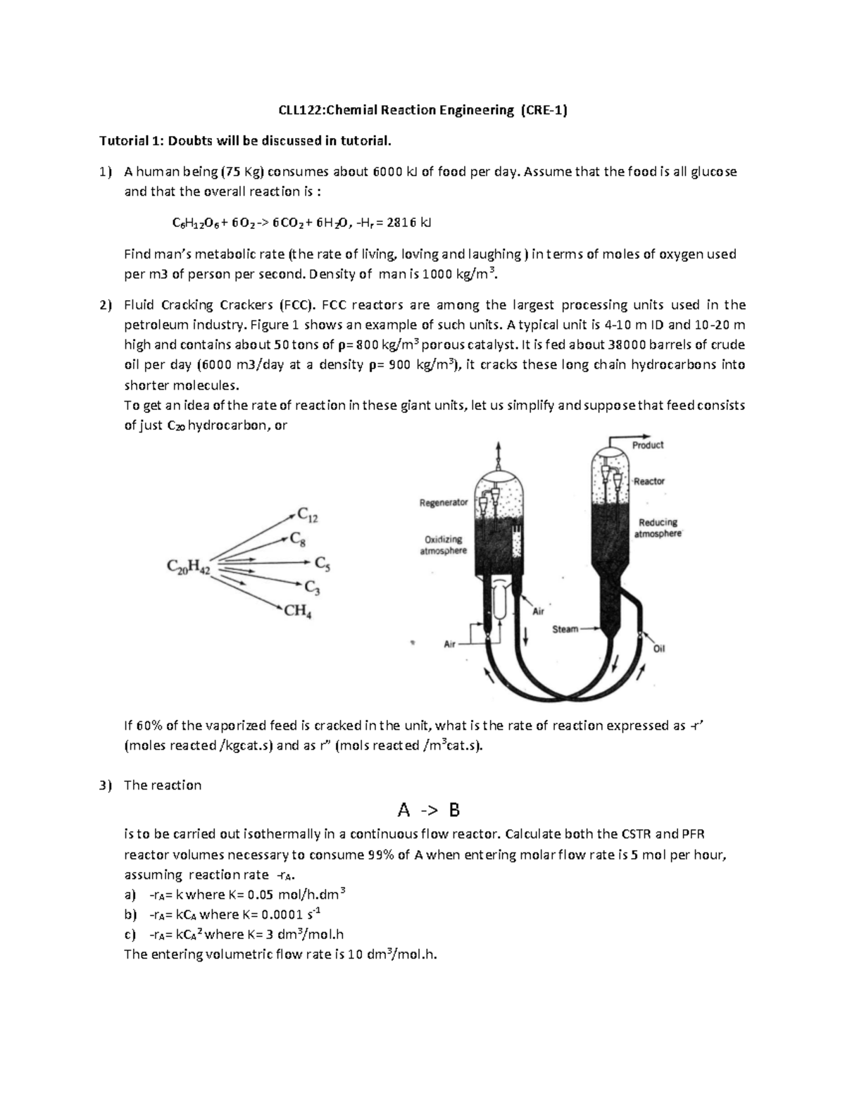 CLL122: Chemical Reaction Engineering Tutorial 1 - Key Concepts and ...