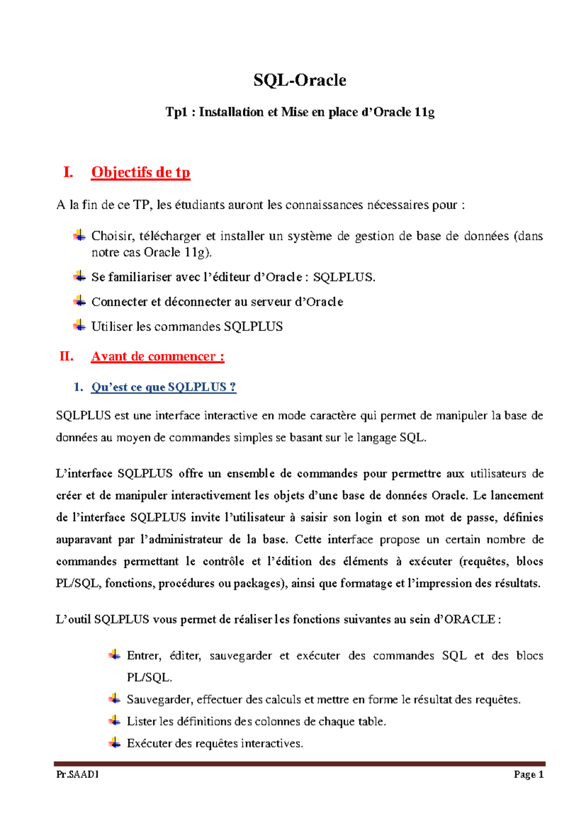 TP1 : Installation et Utilisation de SQLPLUS avec Oracle 11g - Studocu