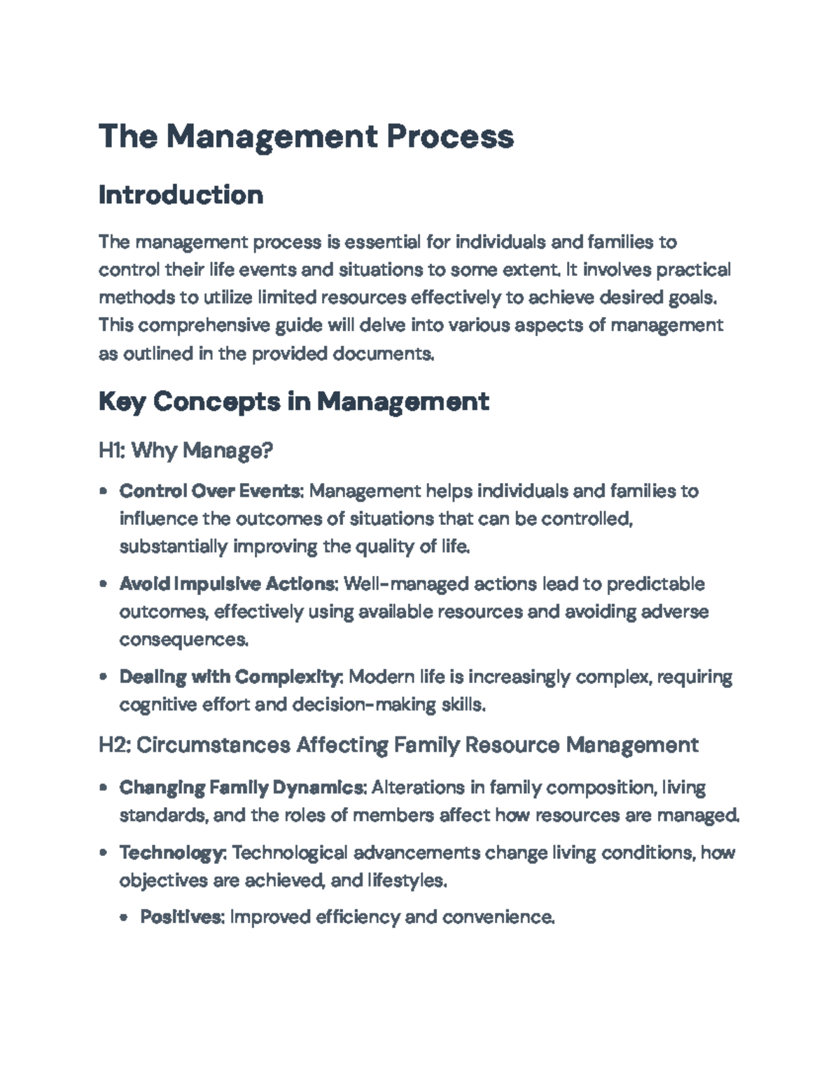 Comprehensive Guide to the Management Process for Families and ...