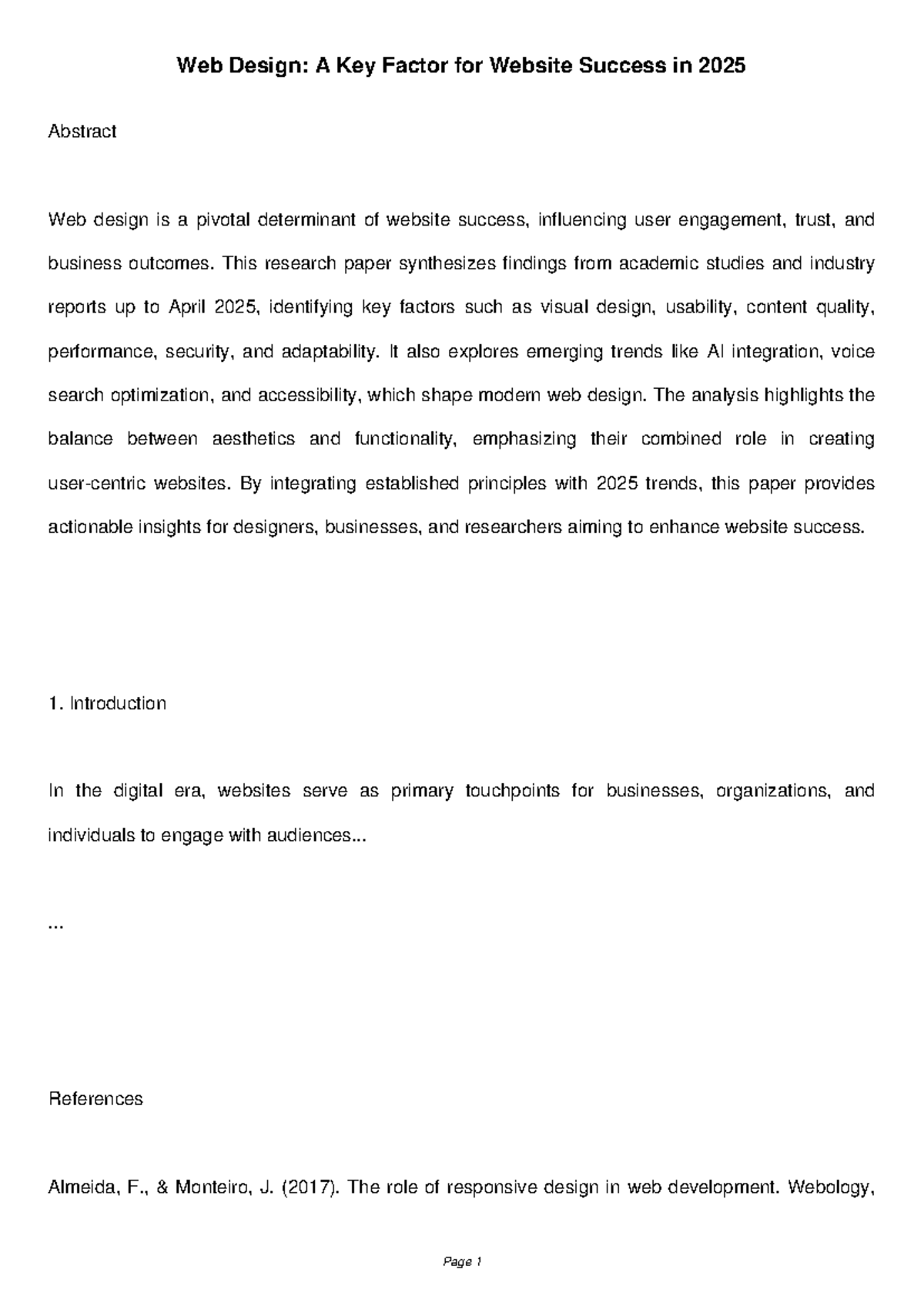 Web Design Success Factors: Insights for 2025 Research Paper - Studocu