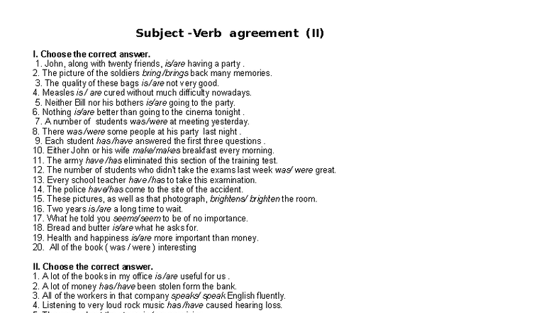10V (15) - Subject Agreement Practice Questions - Studocu