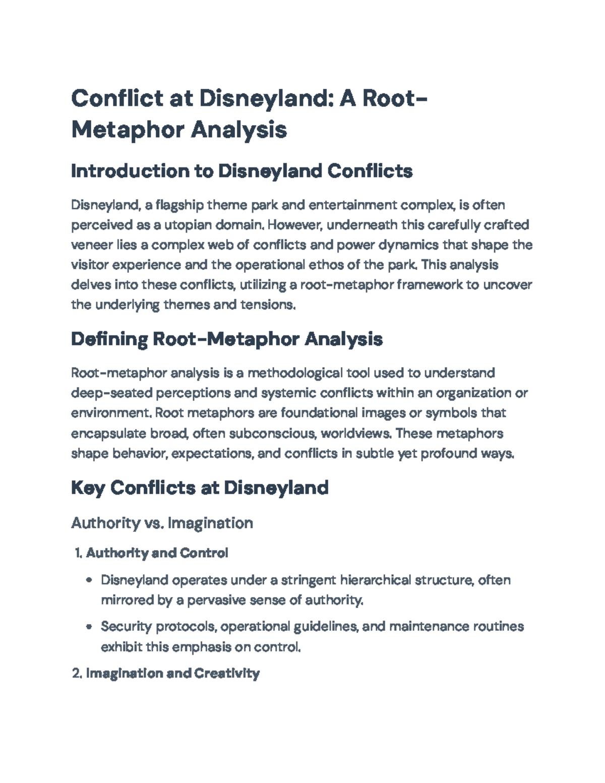 Conflict Analysis of Disneyland: Root-Metaphor Framework Exploration ...