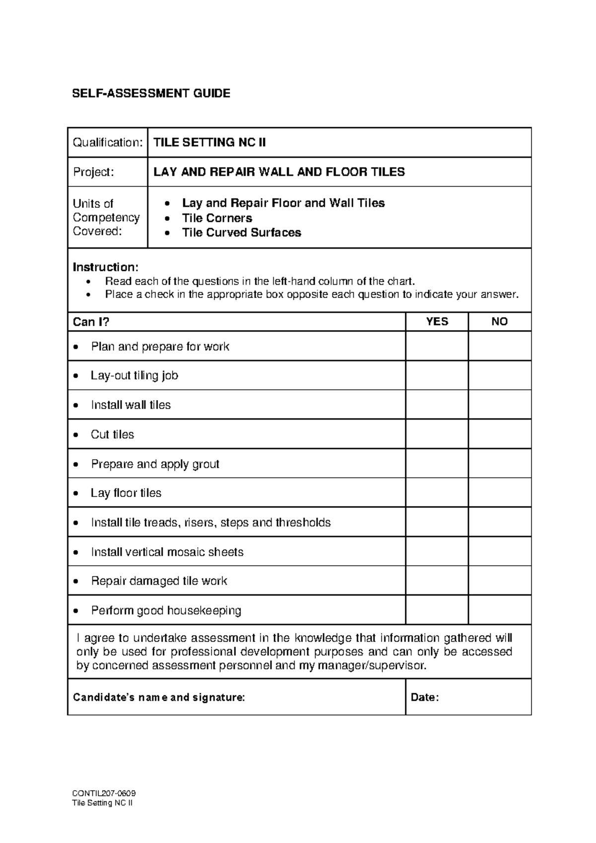 SAG - Tile Setting NC II Self-Assessment Guide (Contil207-0609) - Studocu