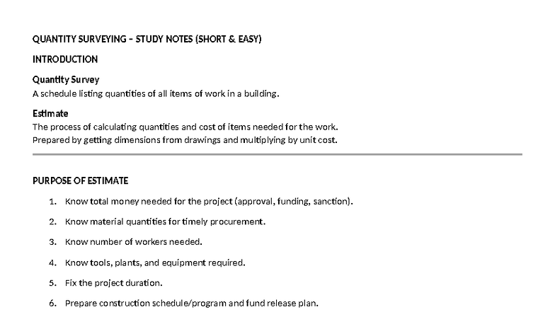 QS 101: Quantity Surveying Study Notes - Essential Concepts and ...