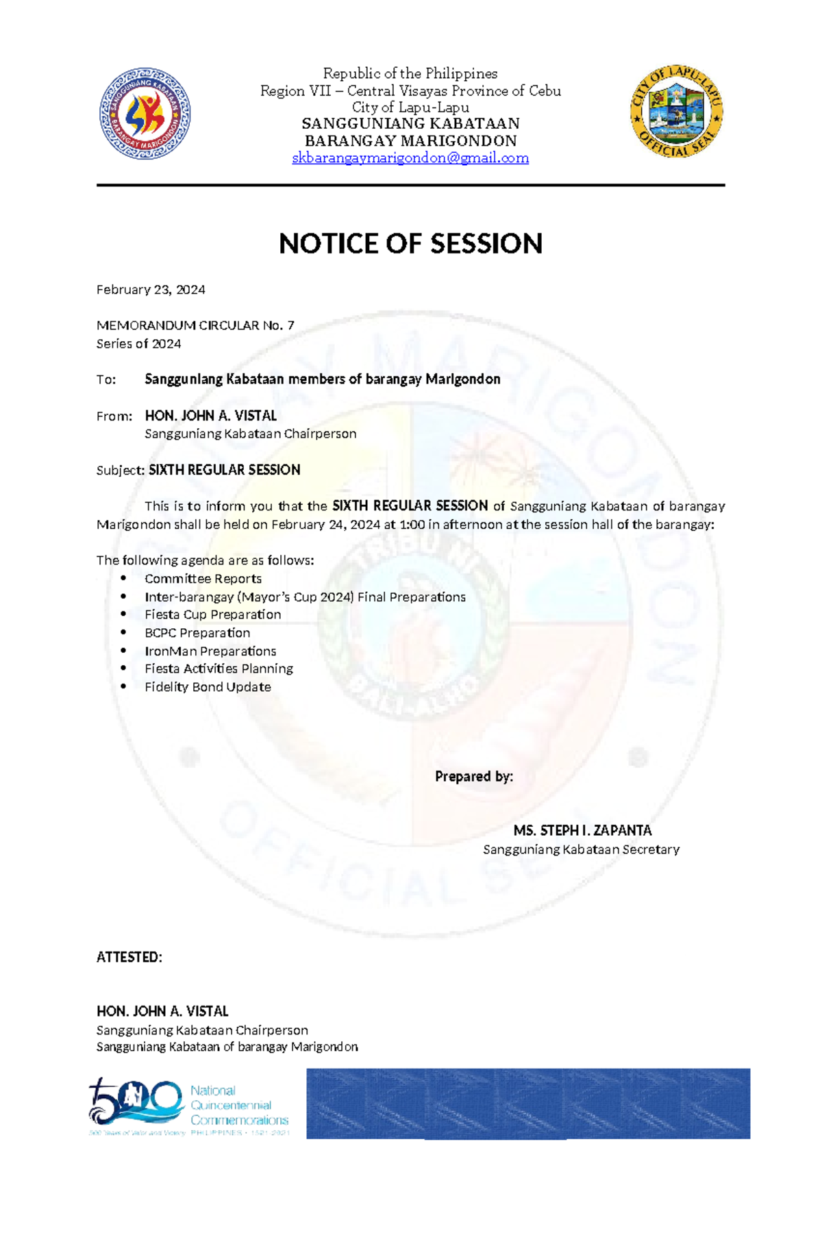 02242024 Skmarigondon 6th Regular Session Agenda Notice Studocu