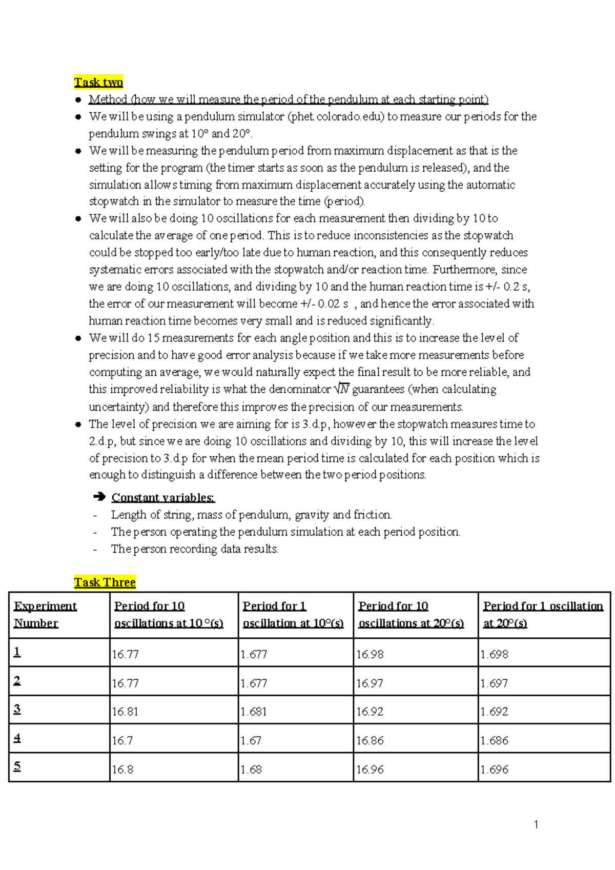 Physics Lab 2 Report: Analyzing Pendulum Period Measurements - Studocu