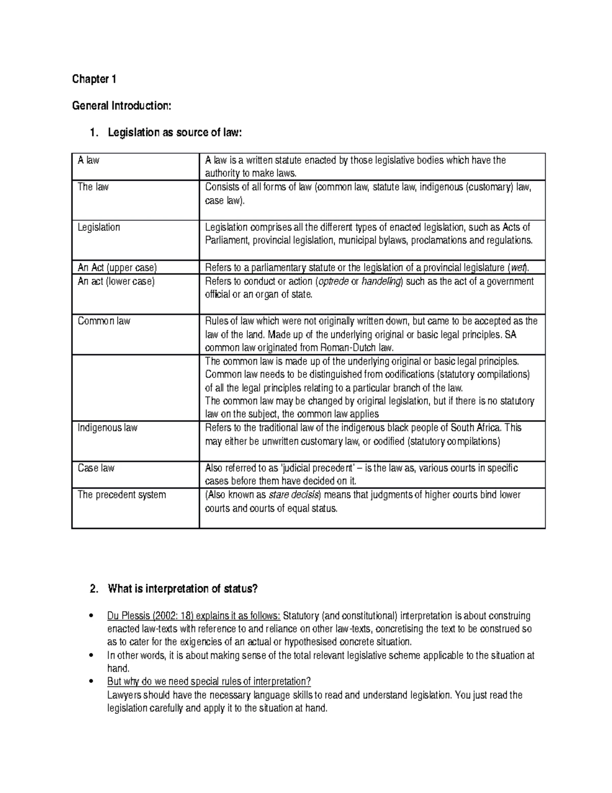 IOS 2601 - INTERPRETATION OF STATUTORY LAW - Study Unit 2 Legislation ...
