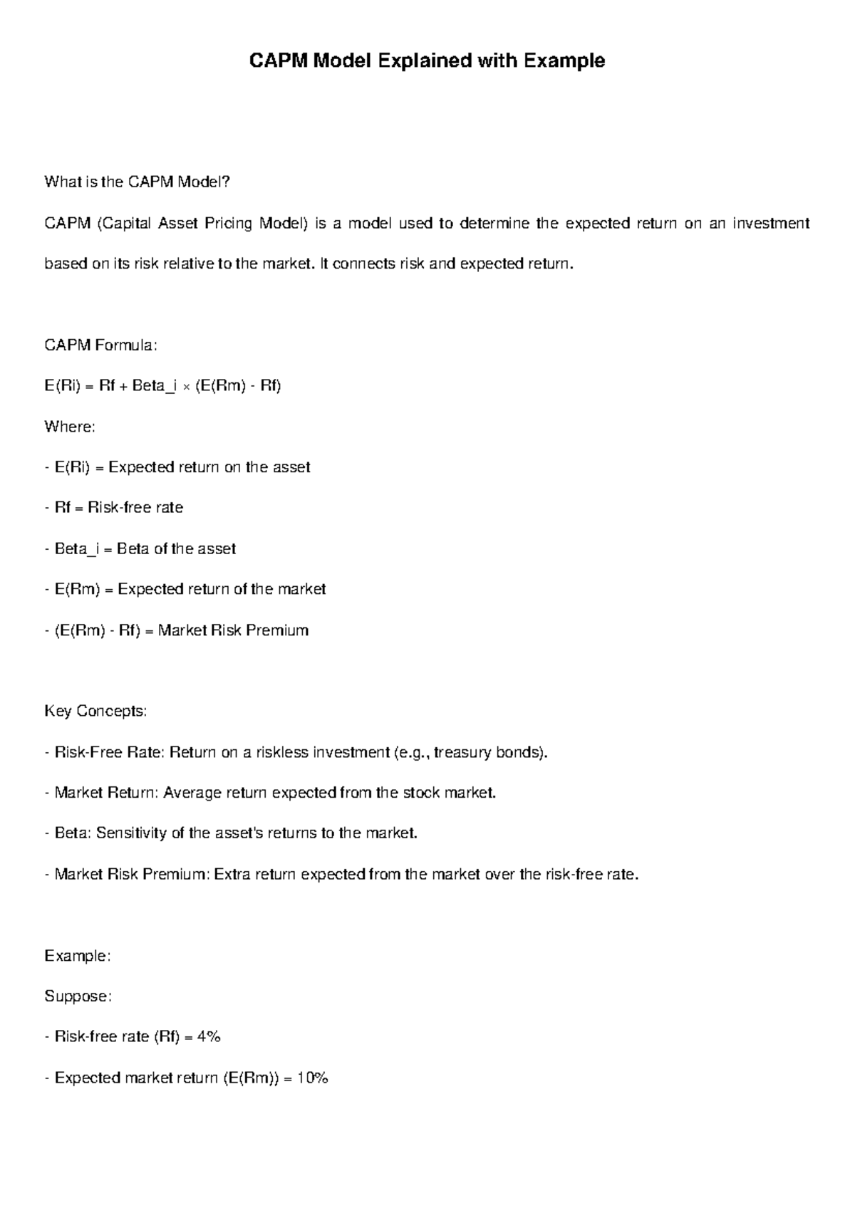 CAPM Model Explained: Understanding Risk and Expected Returns - Studocu