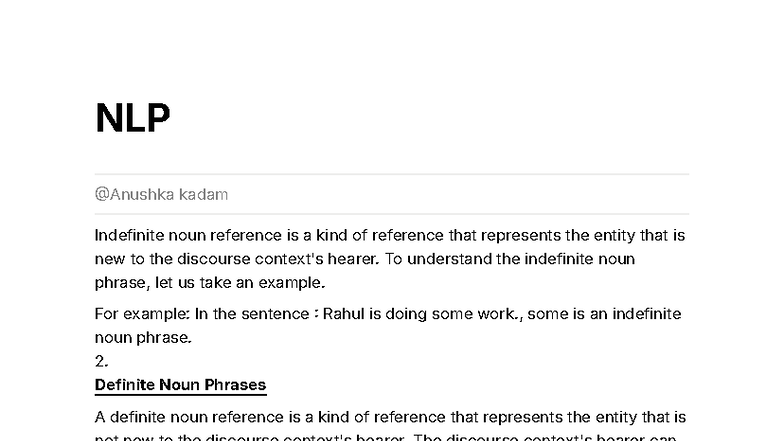 NLP 1: Indefinite and Definite Noun Reference Explained - Studocu