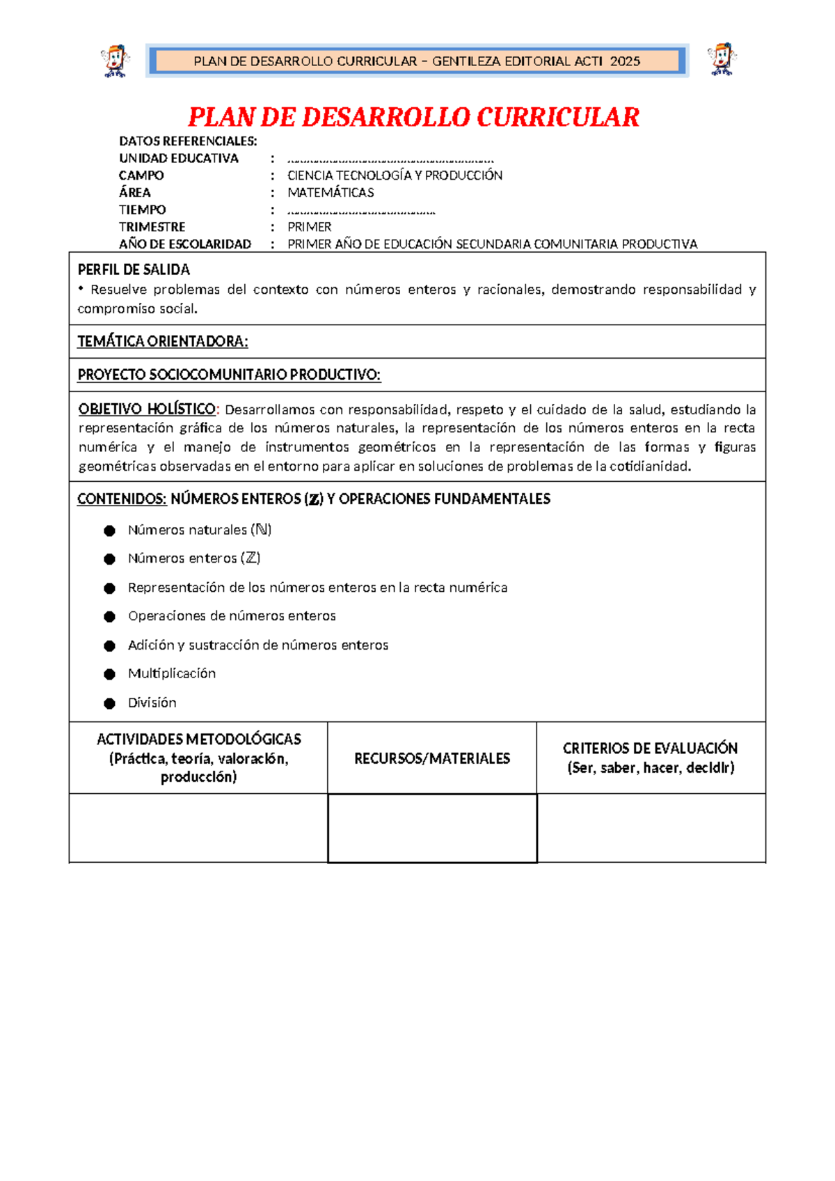 1ro MAT PDC - Njjhjkkbn - PLAN DE DESARROLLO CURRICULAR DATOS ...