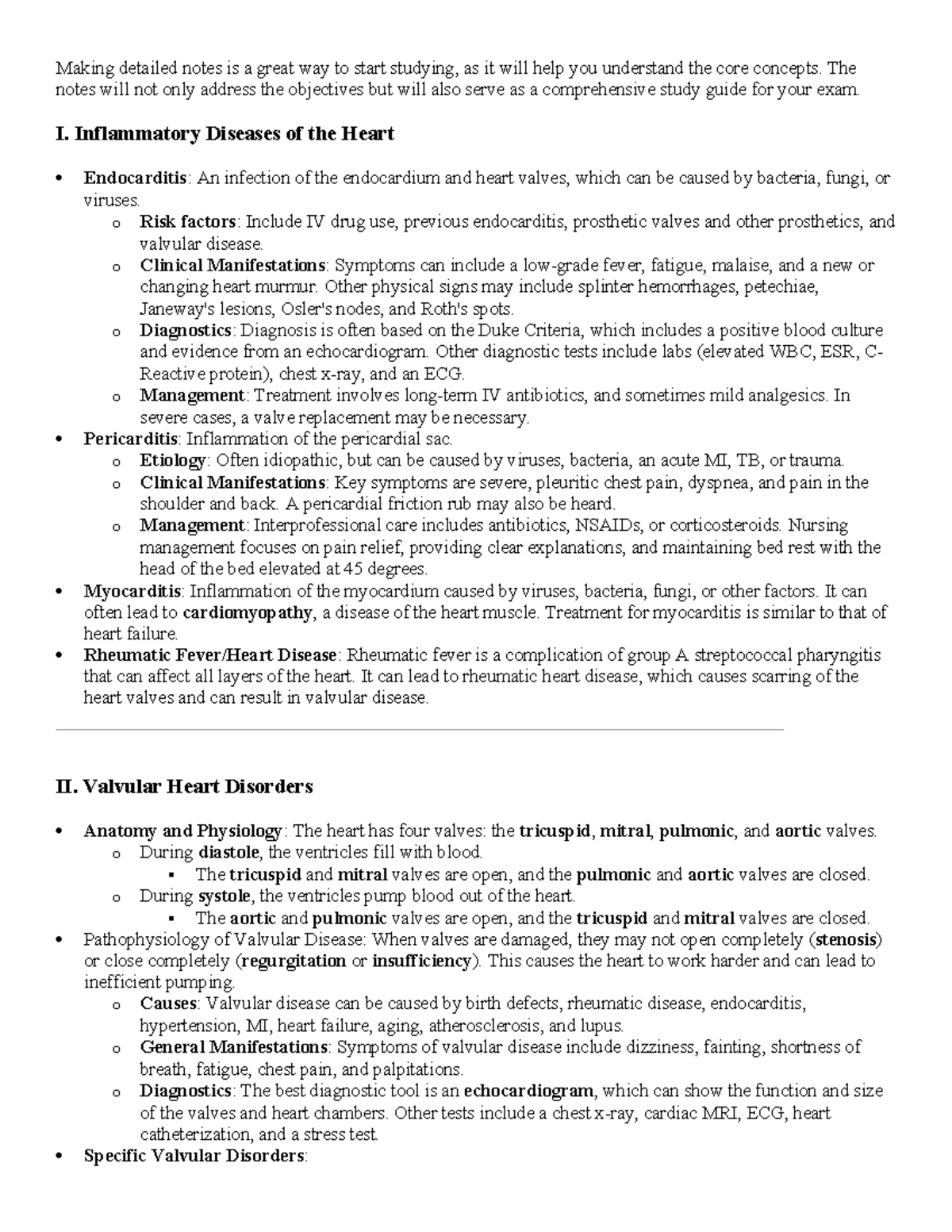 NUR 301: Comprehensive Study Notes on Inflammatory Heart Diseases - Studocu
