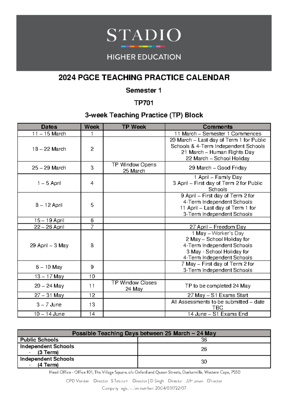 2024 PGCE Teaching Practice Calendar: Key Dates & Assessments - Studocu
