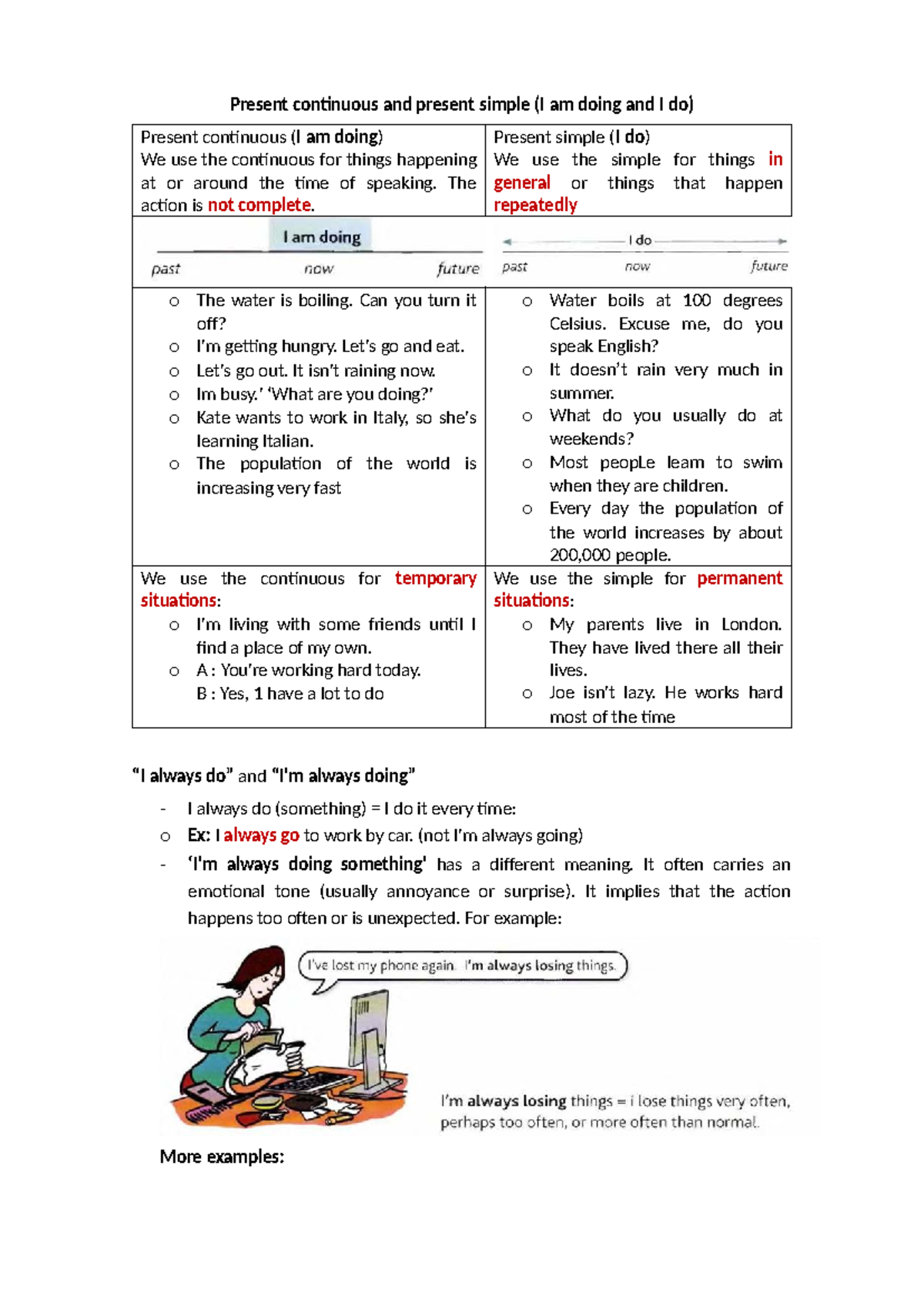 Present Continuous vs Present Simple - TACN Lesson Notes - Studocu