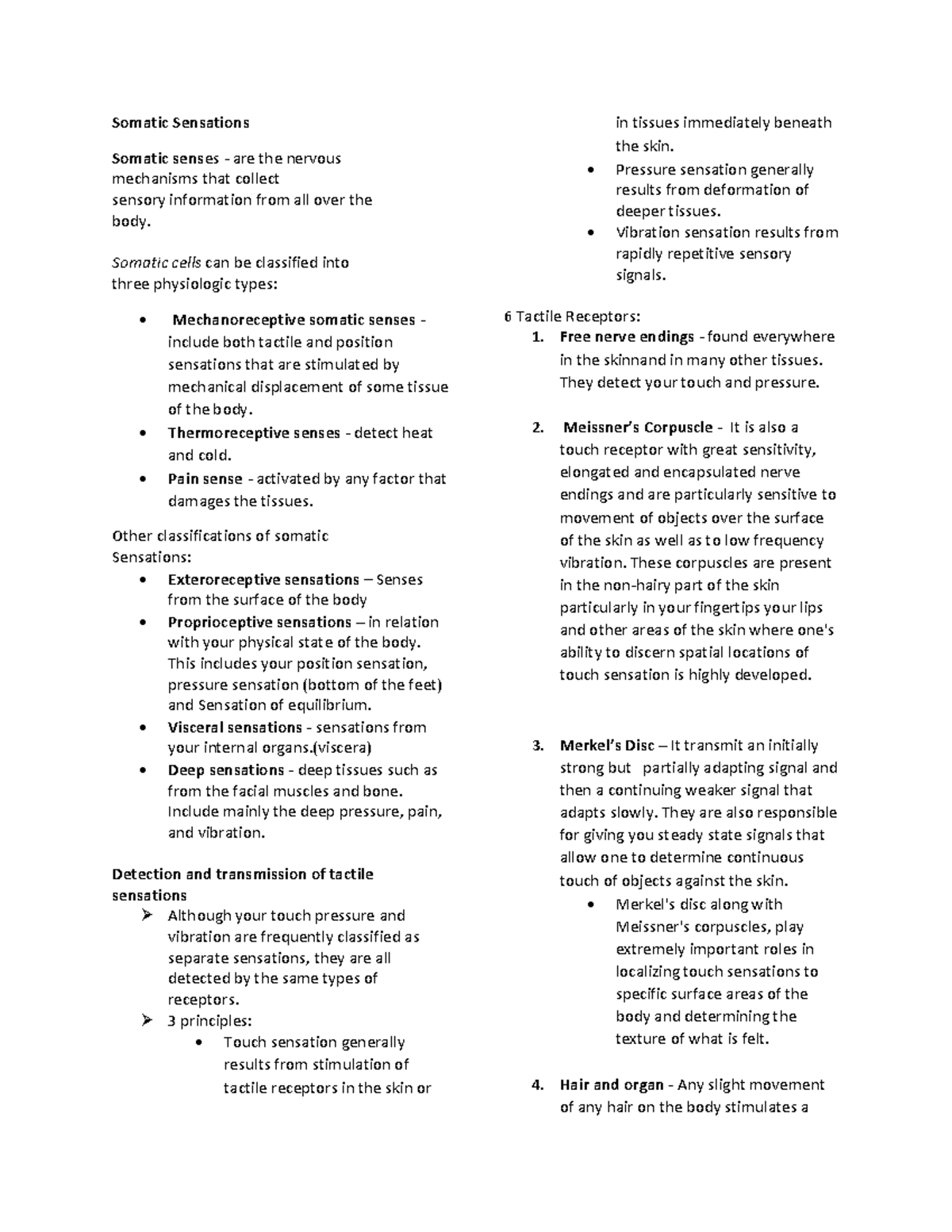 Somatic Sensations: Comprehensive Notes on Mechanoreception and Pain ...