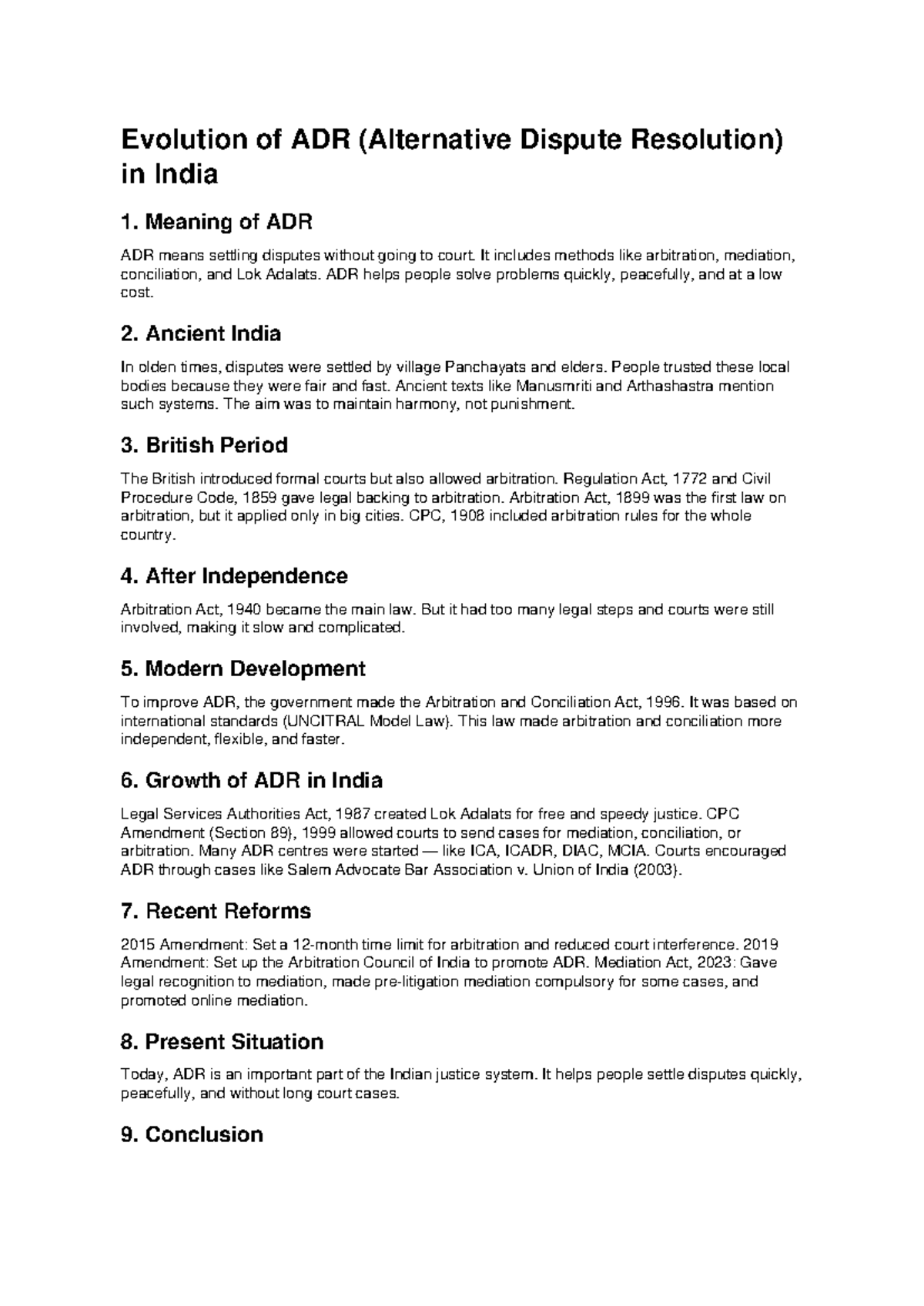 Evolution of ADR in India: Historical and Modern Perspectives - Studocu
