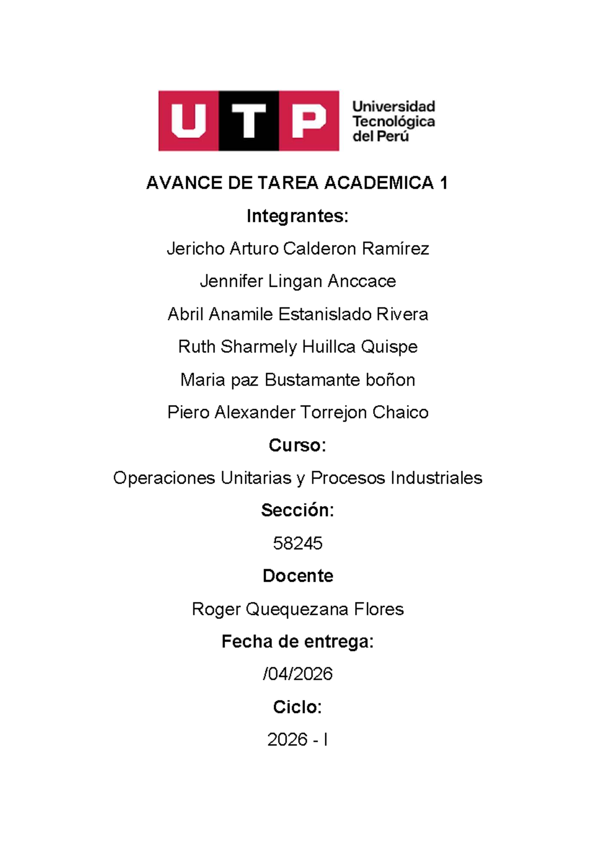 TA1: Análisis del Proceso de Producción de Leche Evaporada UTP - Document Preview