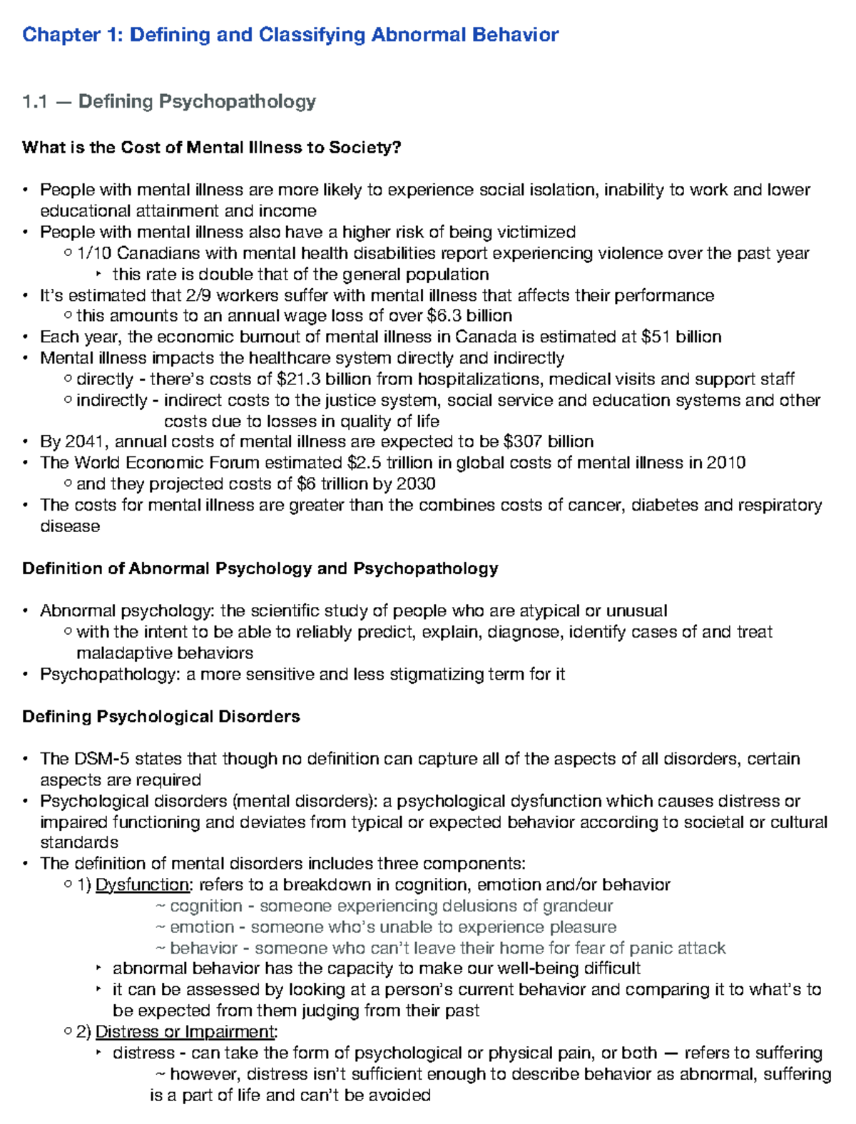 Chapter 1: Understanding Abnormal Behavior and Psychopathology - Studocu