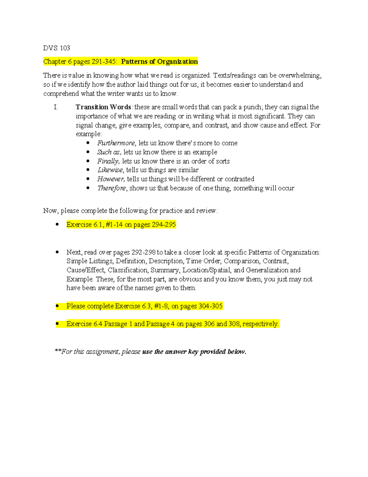 DVS 103 Patterns of Organization Assignment Guide (Ch 6) - Studocu