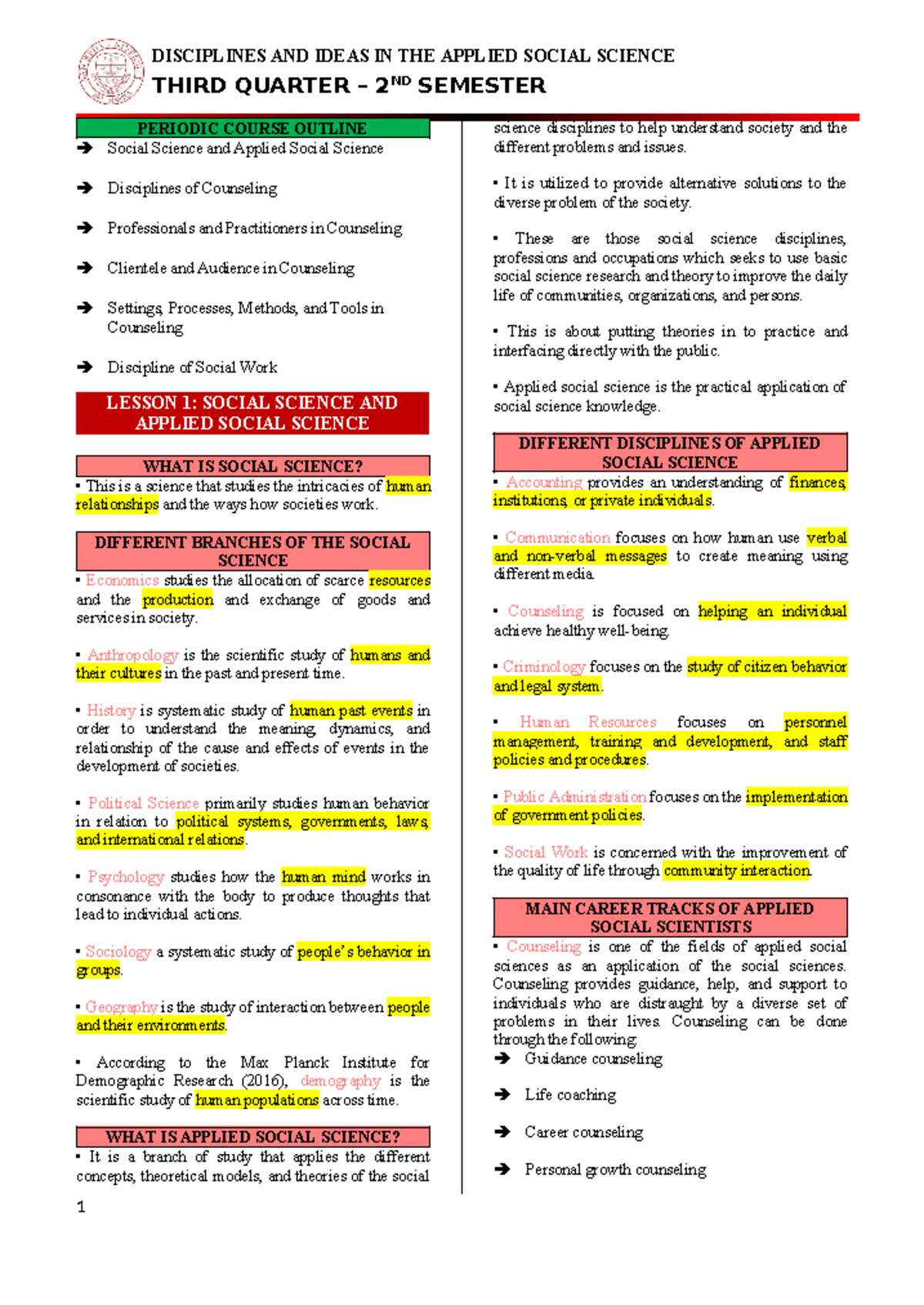 Diass (11-Q3) - Lesson on Disciplines in Applied Social Science - Studocu