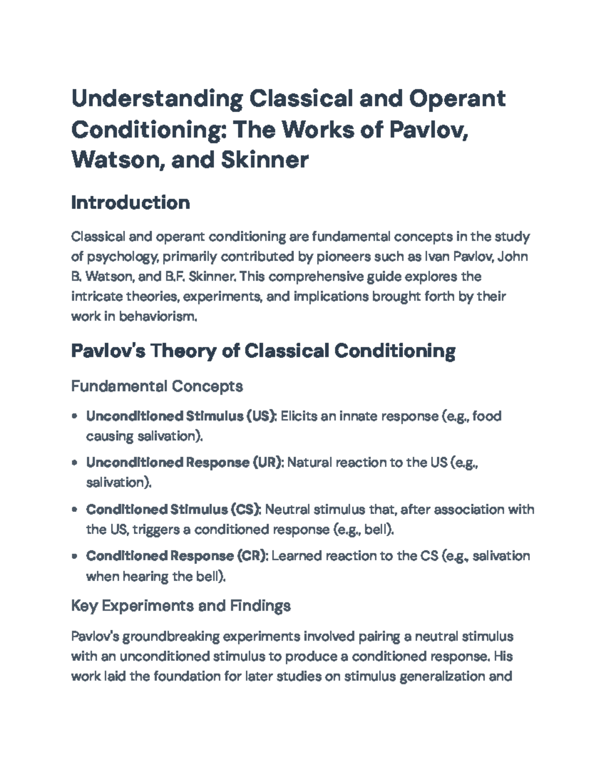 Final Exam Study Guide: Classical and Operant Conditioning in ...