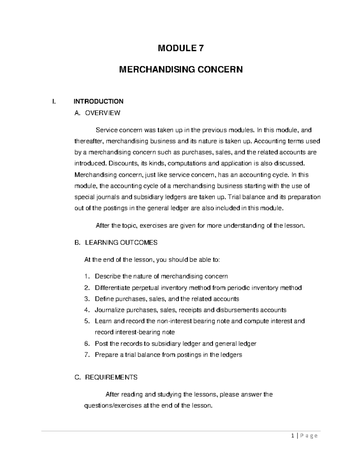 Module 7aa - Lecture Notes on Merchandising Concerns and Accounting ...