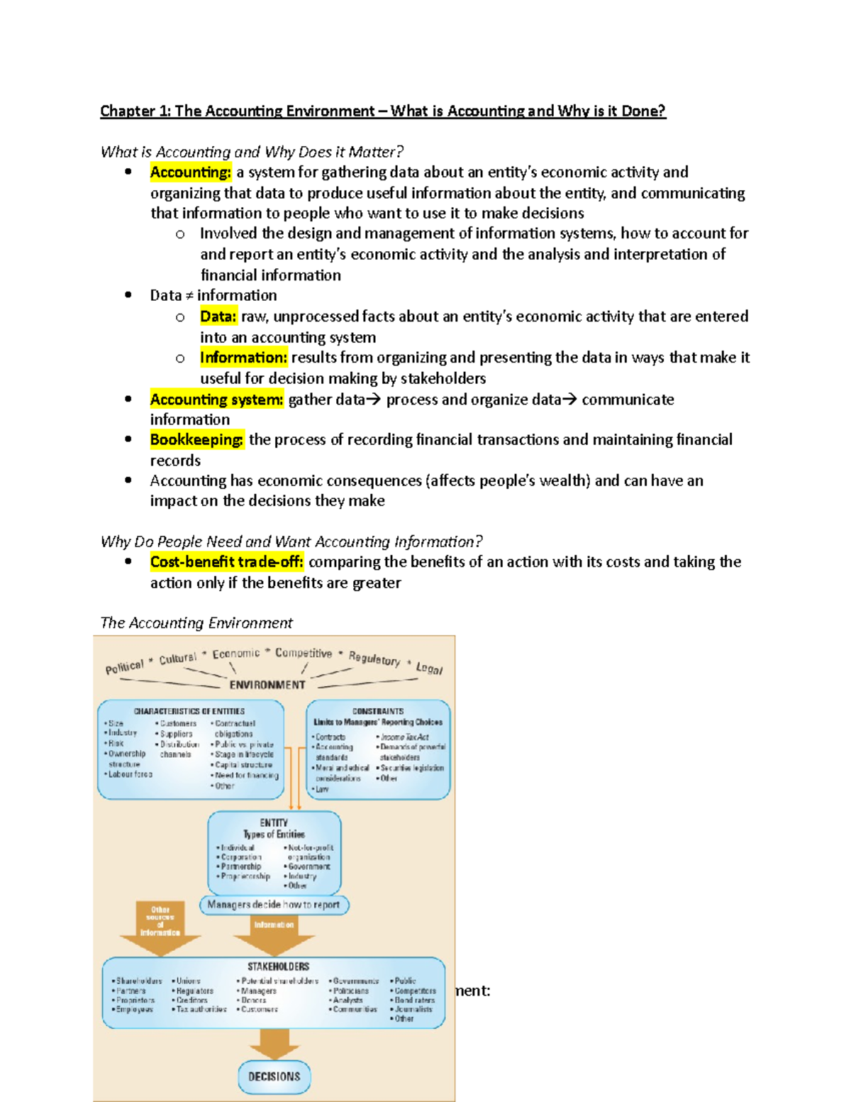 Accounting-Ch 1 notes, balance - Chapter 1: The Accounting Environment ...