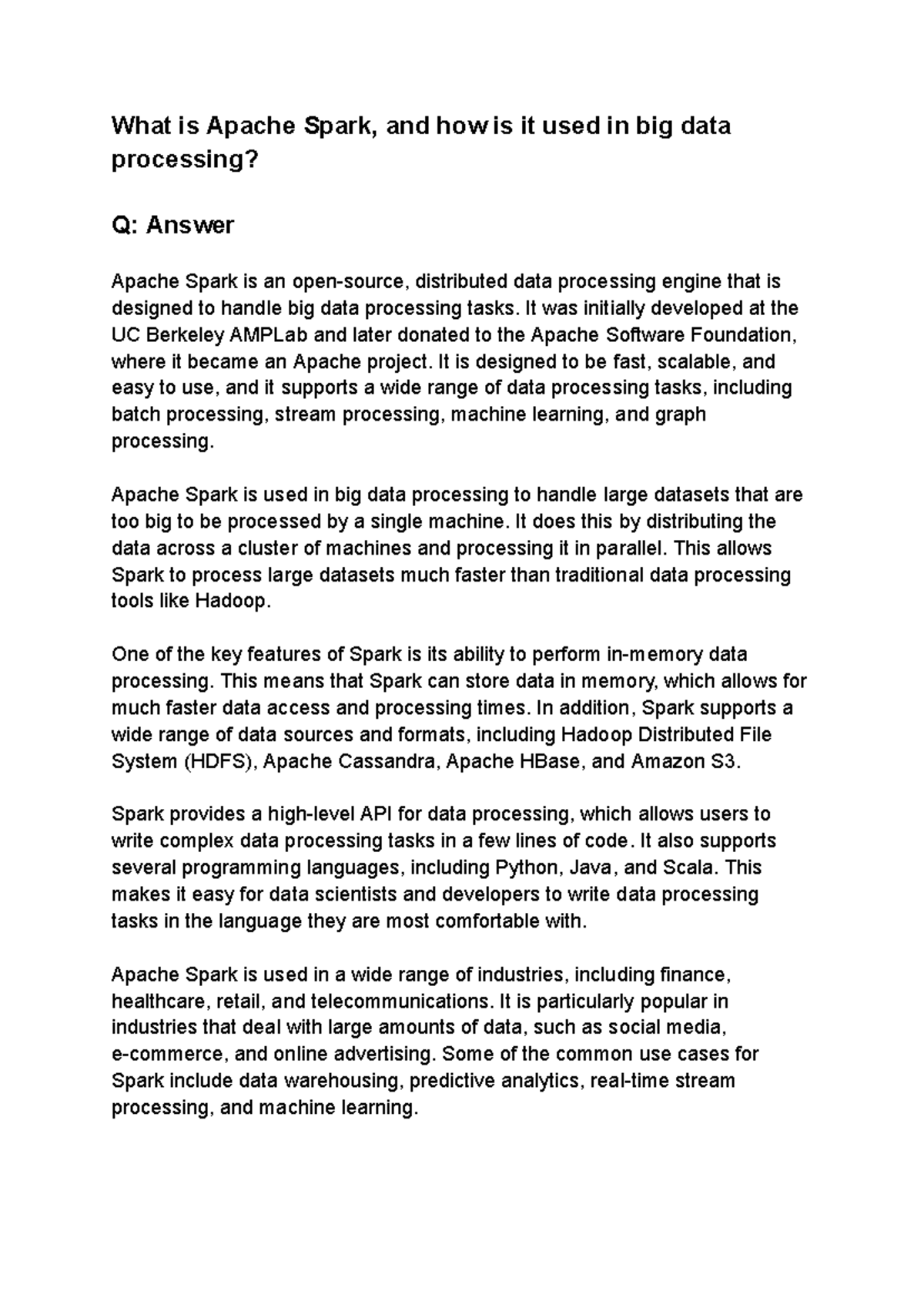 What is Apache Spark, and how is it used in big data processing - What ...