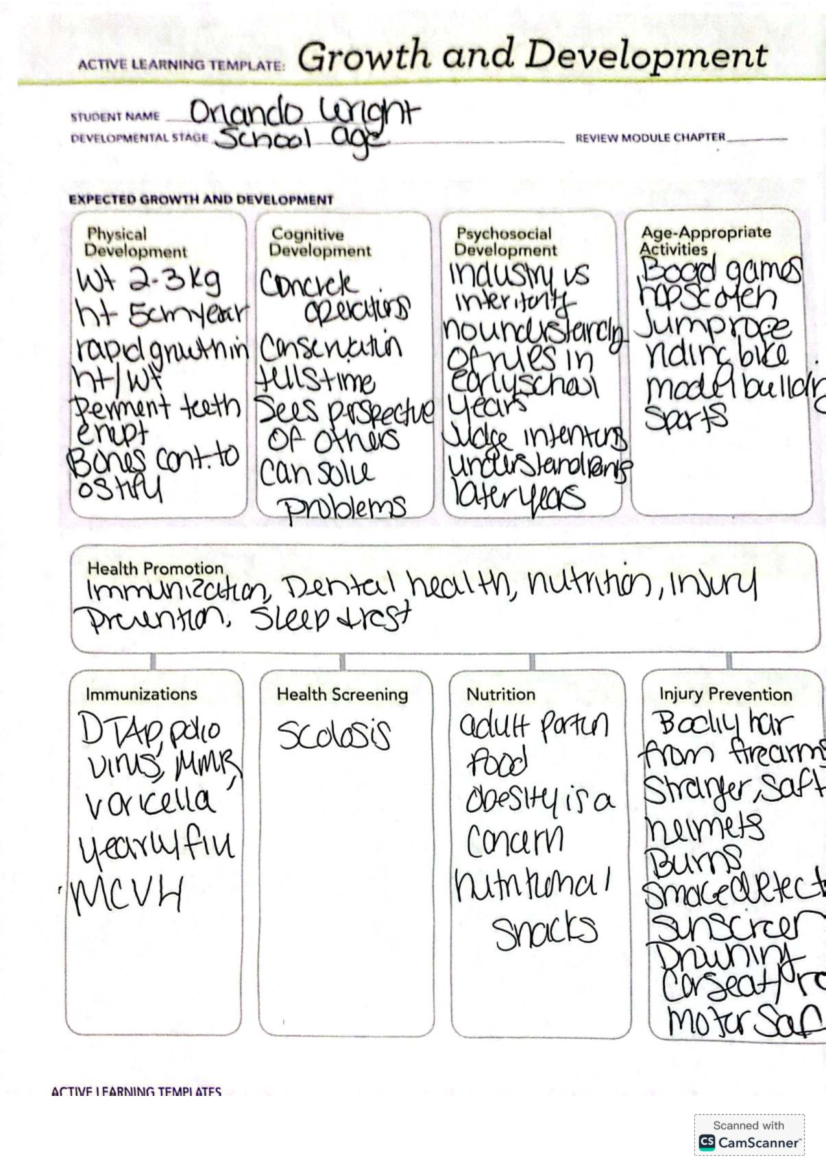 ACTIVE LEARNING TEMPLATE: School Age Growth & Development Insights ...