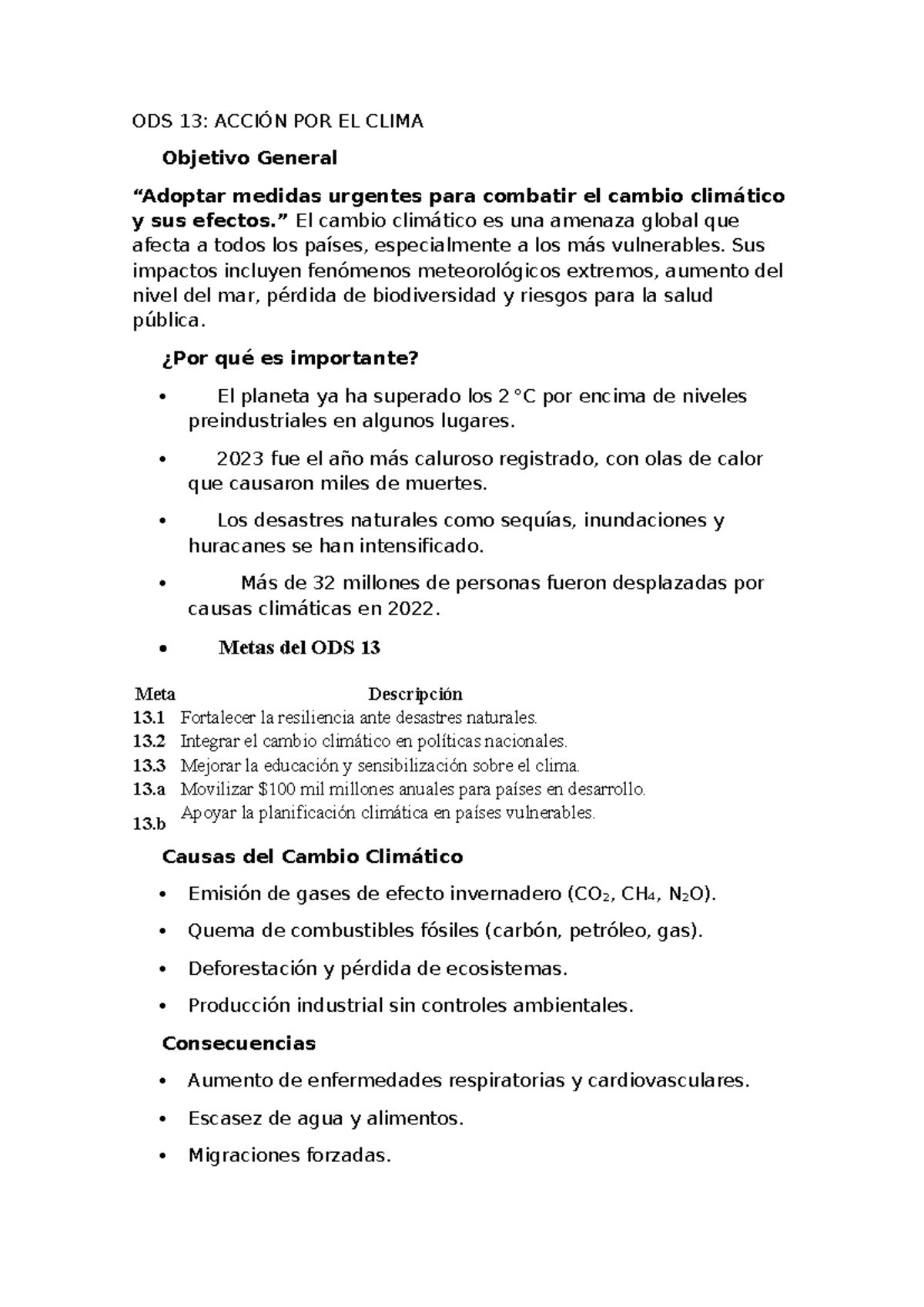 ODS 13: Investigación sobre Acción Climática y sus Impactos - Studocu