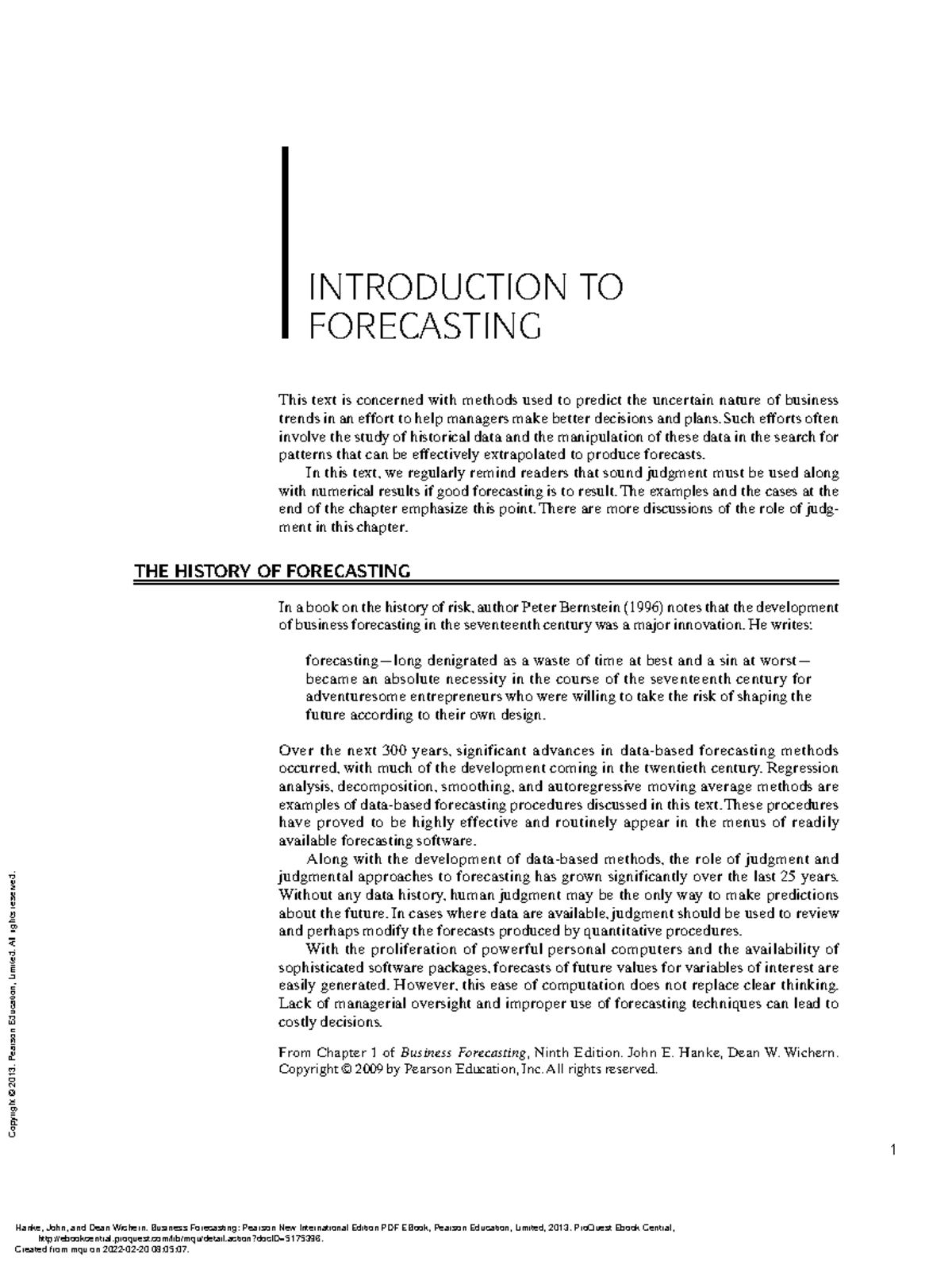 Chapter 1 WEEK 1 - INTRODUCTION TO FORECASTING This text is concerned ...