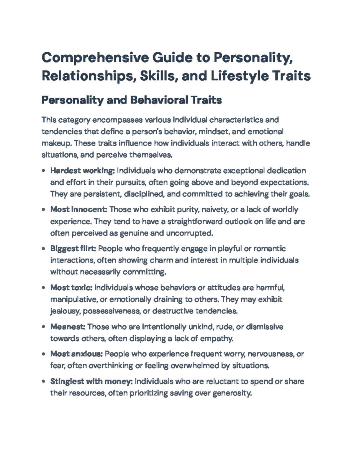 Comprehensive Guide to Personality Traits and Social Attributes ...