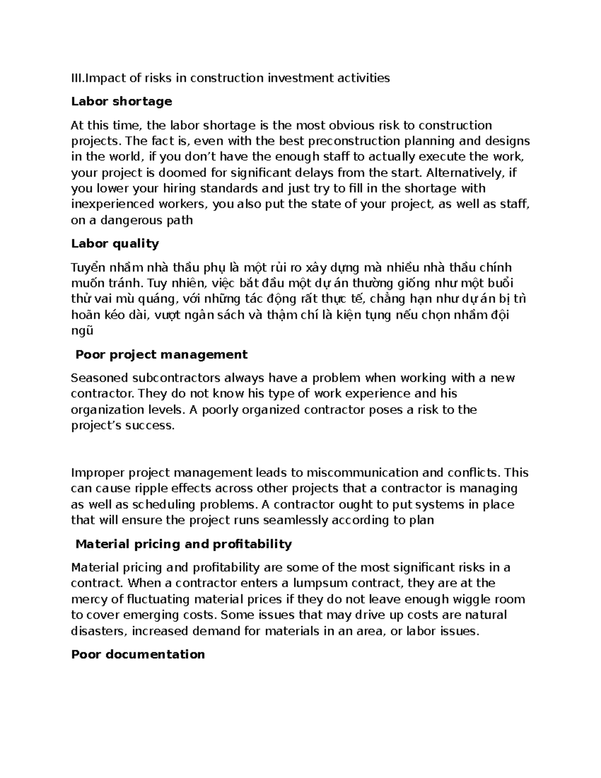 Risks in Construction Investment Activities: Labor Shortage ...