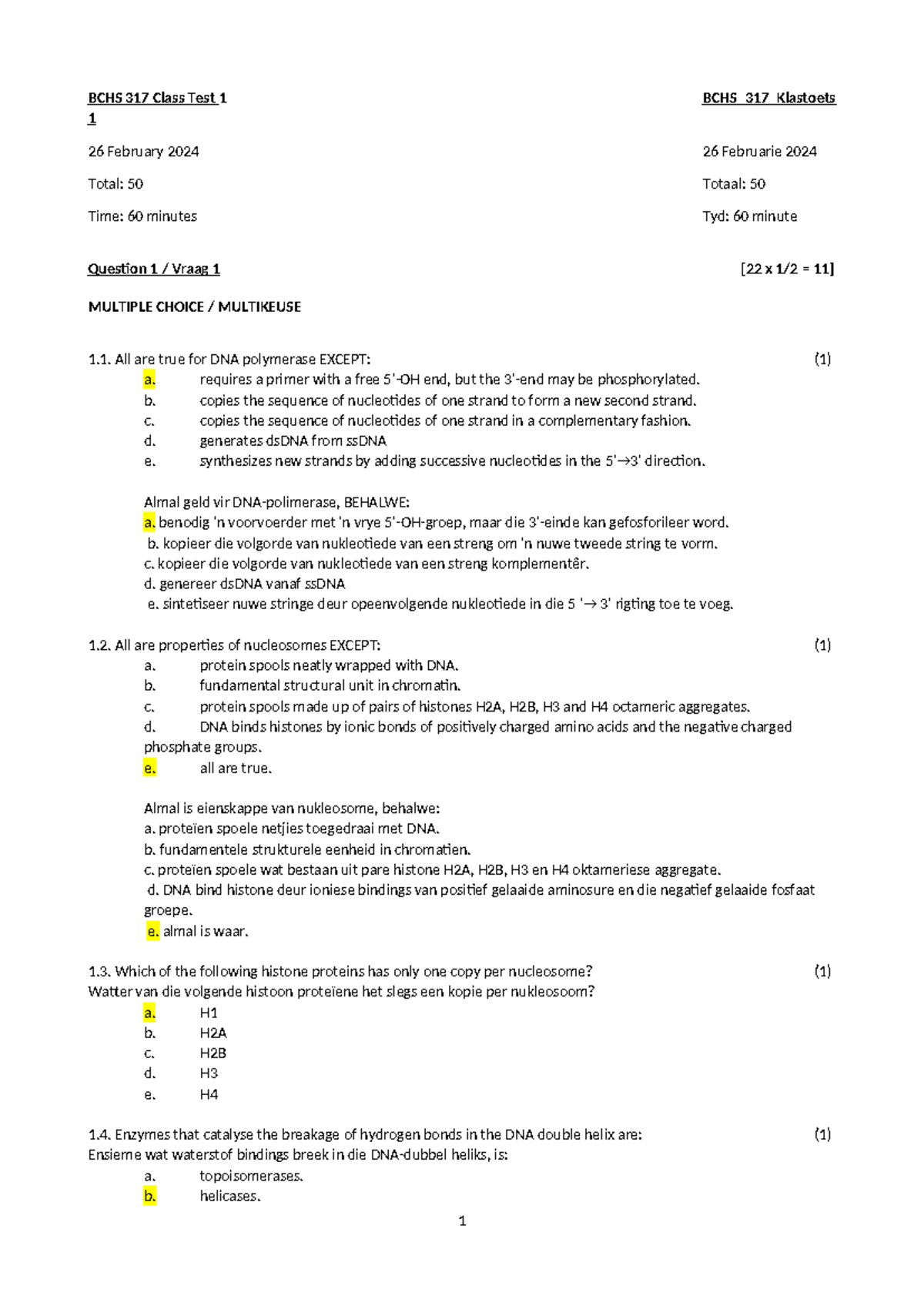 BCHS 317 Class Test 1 Memo - February 2024 Overview and Key Concepts ...