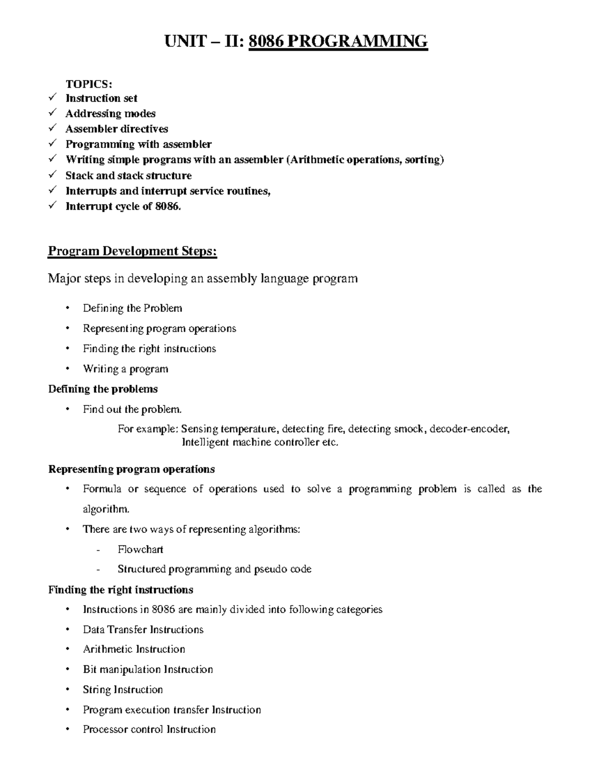 MPMC OPEN ELE(AIML) UNIT 2: 8086 Programming Concepts and Instructions ...