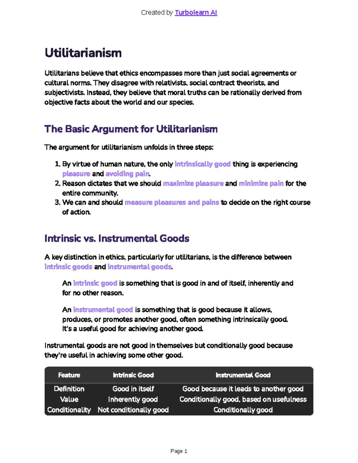 Utilitarianism: Understanding Pleasure, Pain, and Moral Choices - Studocu