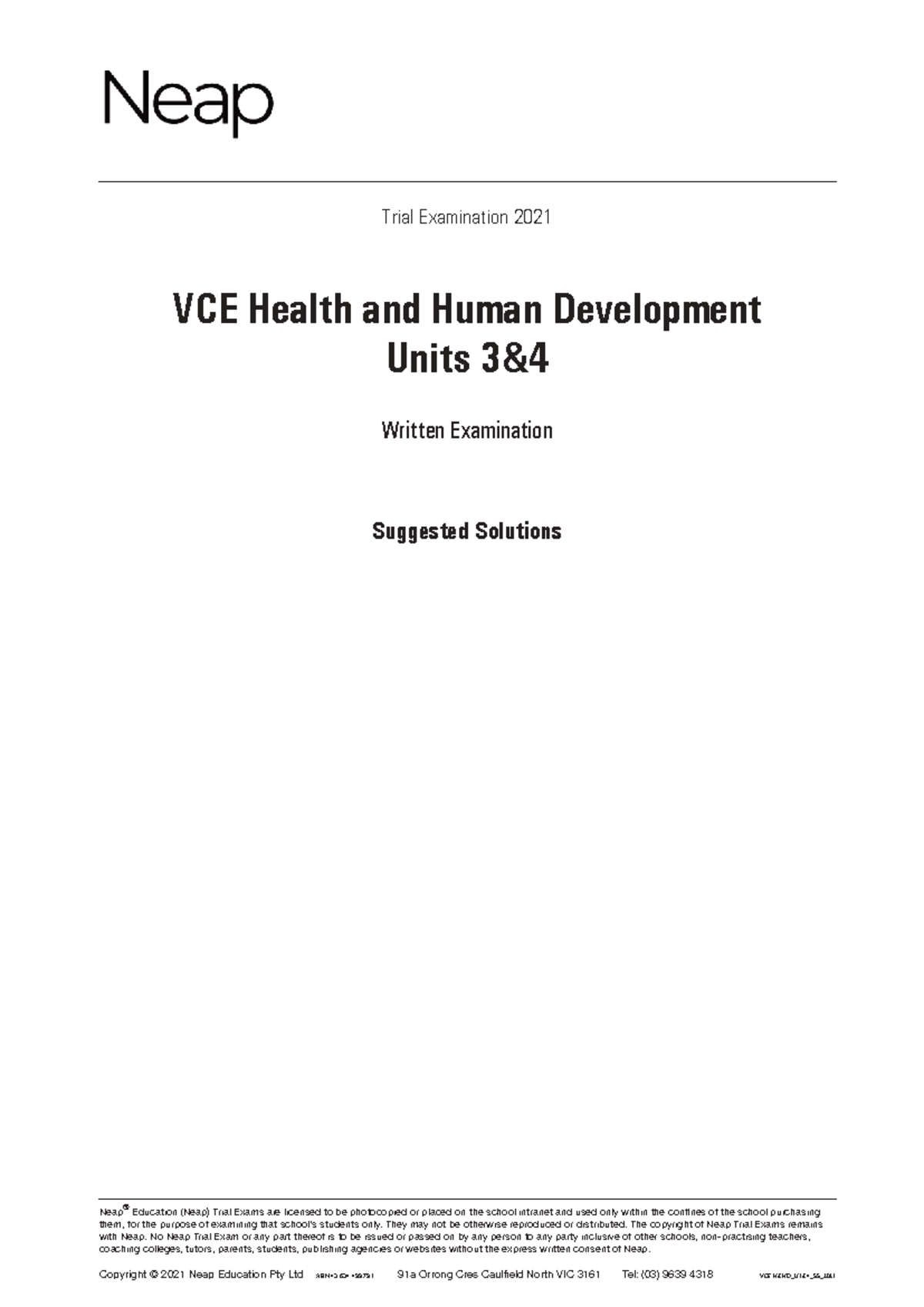 VCE Health and Human Development Units 3 & 4 Trial Exam Suggested ...