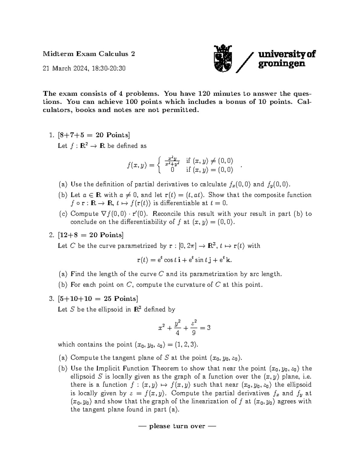 Midterm Exam Review: Calculus 2 - March 21, 2024 - Studeersnel