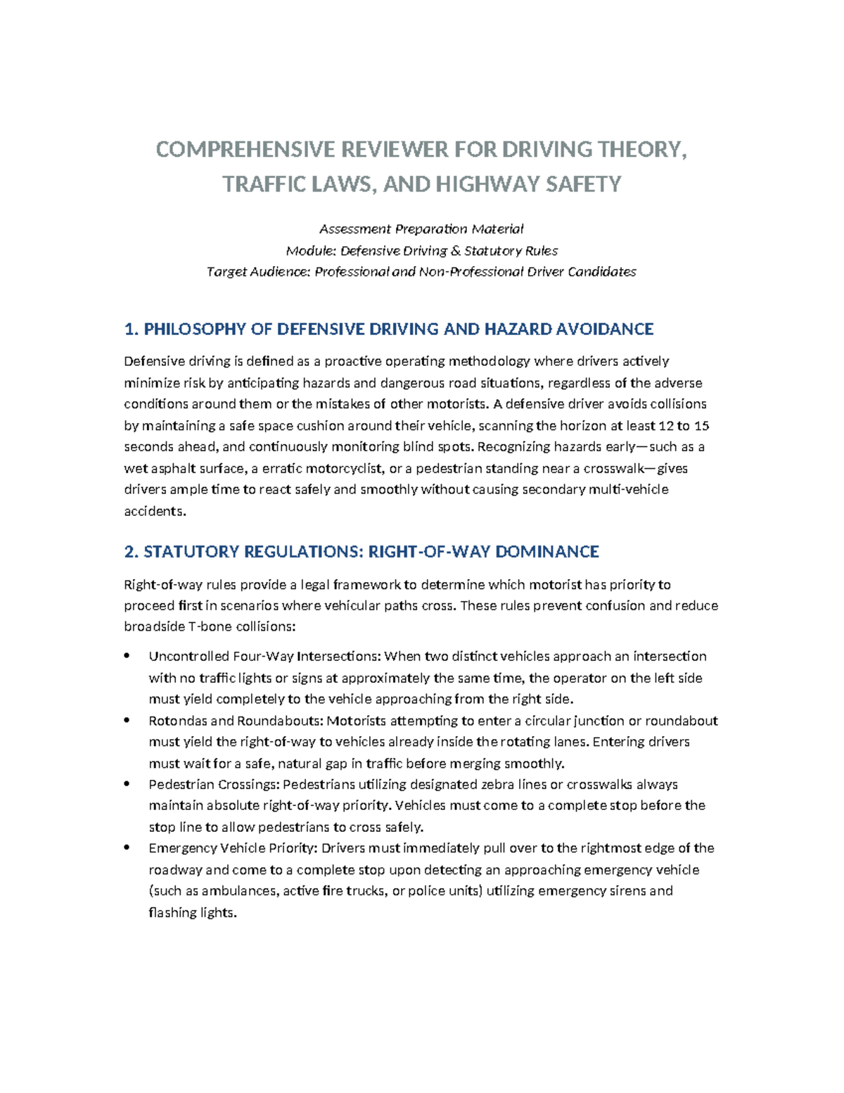 Comprehensive Road Safety & Traffic Rules Reviewer for Defensive ...