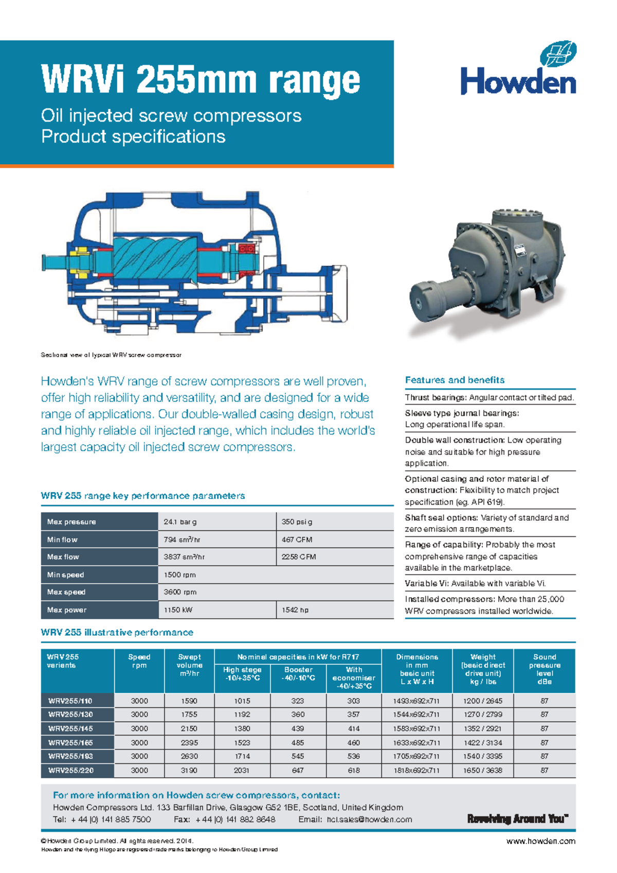 WRVi 255mm range oil injected screw compressors specifications - Studocu