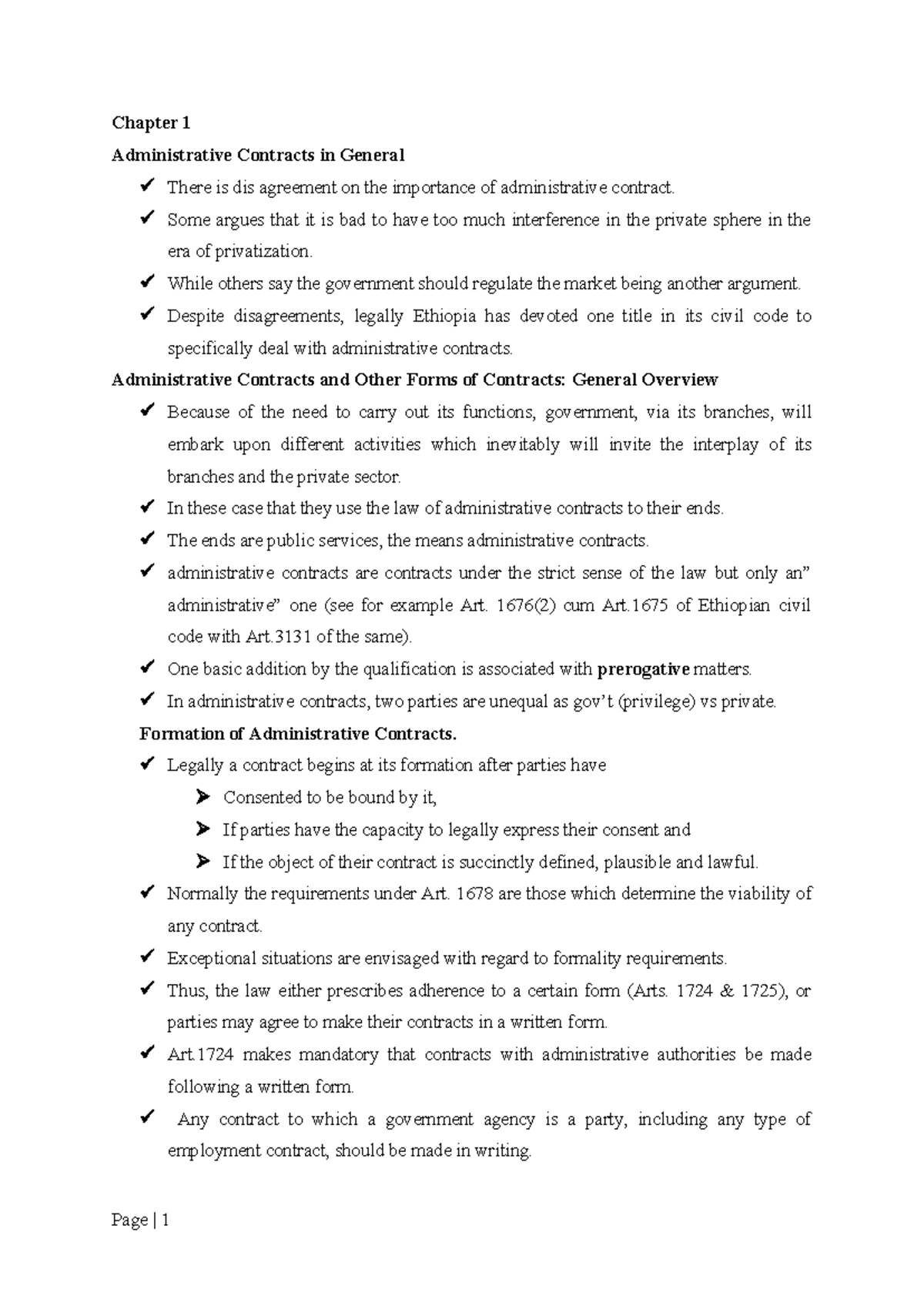 Lecture Note: Chapter 1 - Overview of Administrative Contracts - Studocu